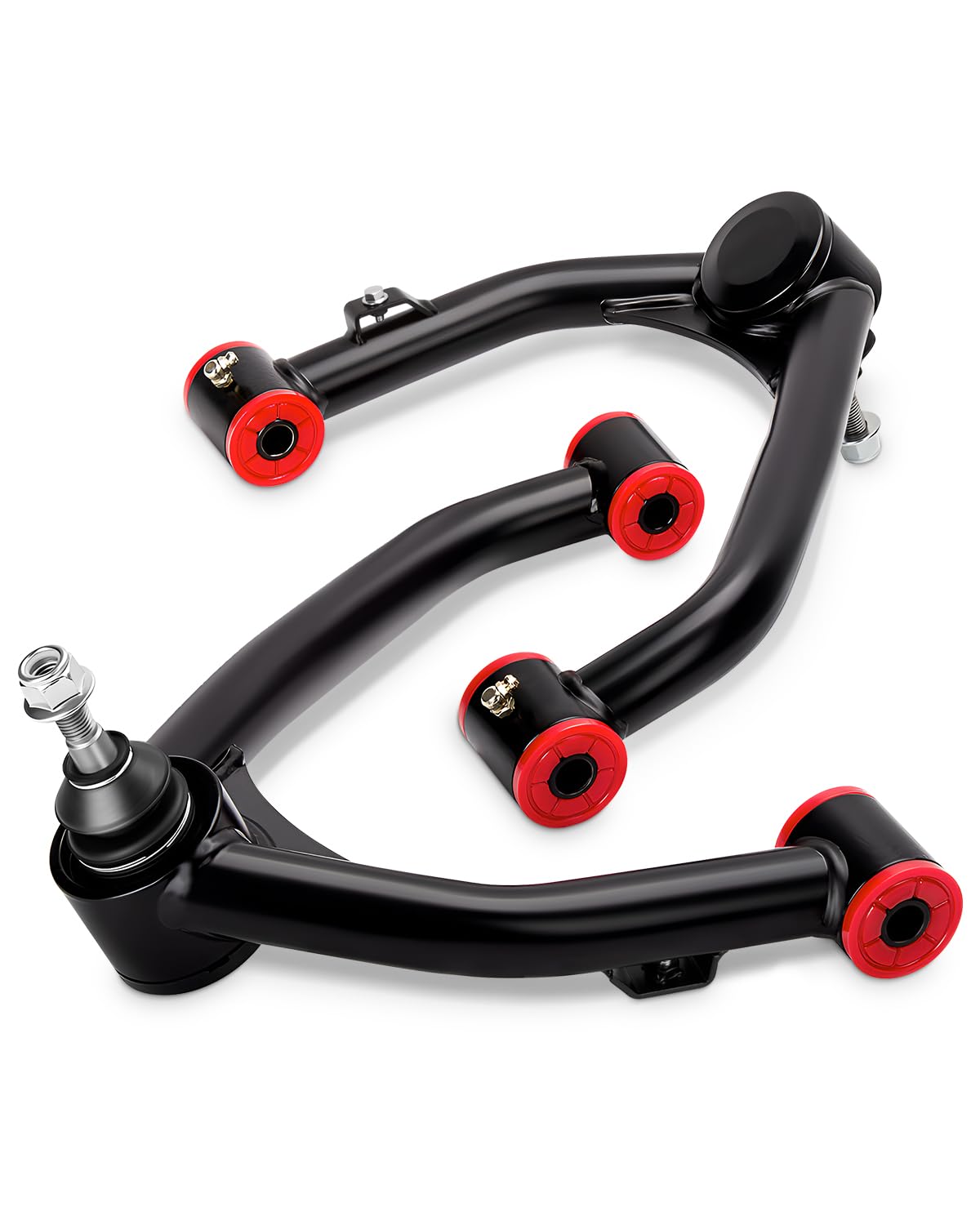 dynofit front view of upper control arms showing complete set and fasteners, clear fitment benefit