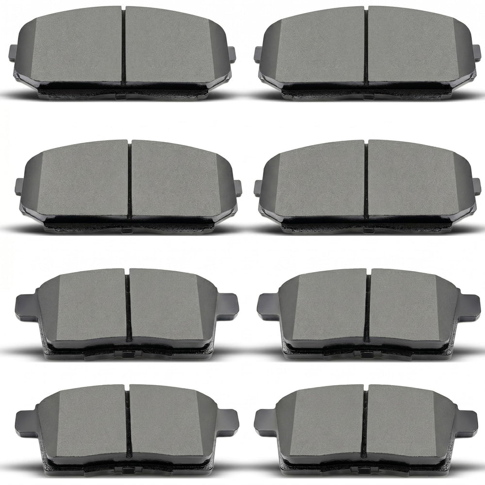 DYZJKWJW front and rear brake pads package showing all eight pieces and labels, confirming fit