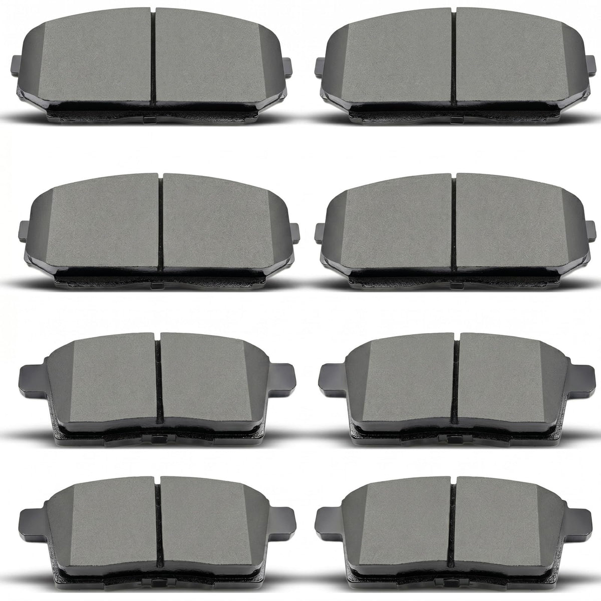 DYZJKWJW front and rear brake pads package showing all eight pieces and labels, confirming fit