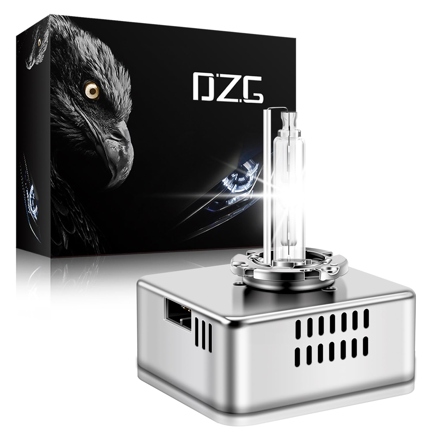 DZG D5S bulb front view showing retail packaging and quick fit benefits