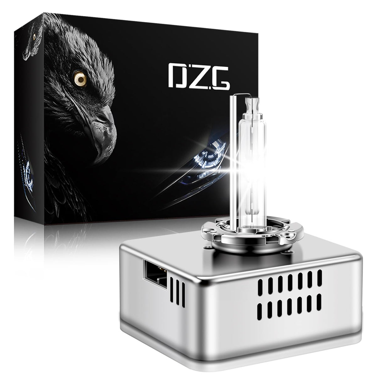 DZG D5S bulb front view showing retail packaging and quick fit benefits