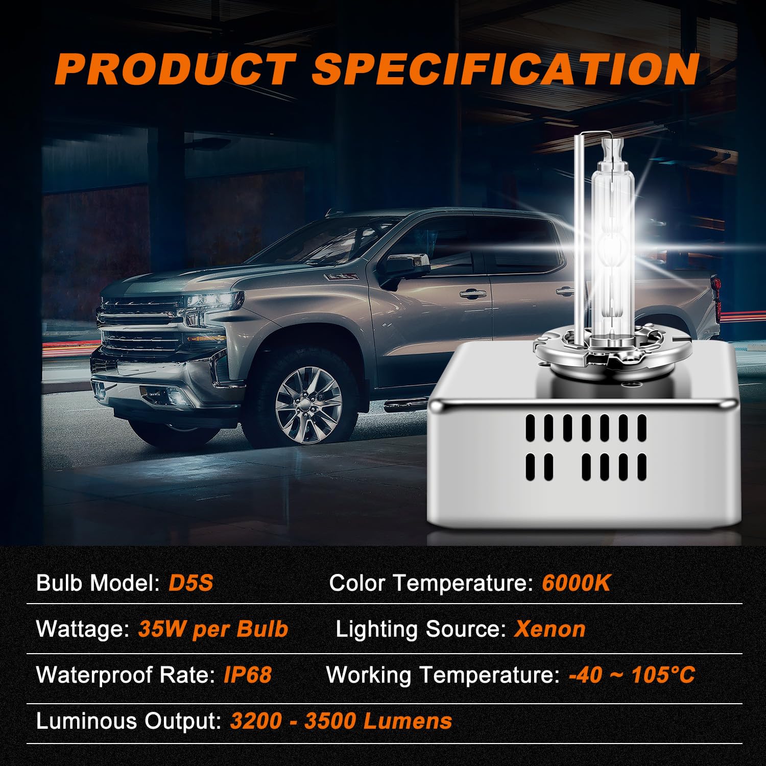 DZG D5S bulb installed in a Silverado headlight demonstrating direct fit