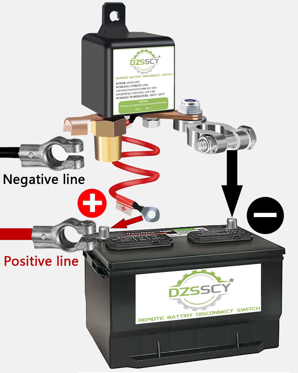 DZSSCY next to car battery to show scale and ease of fit for 12V systems