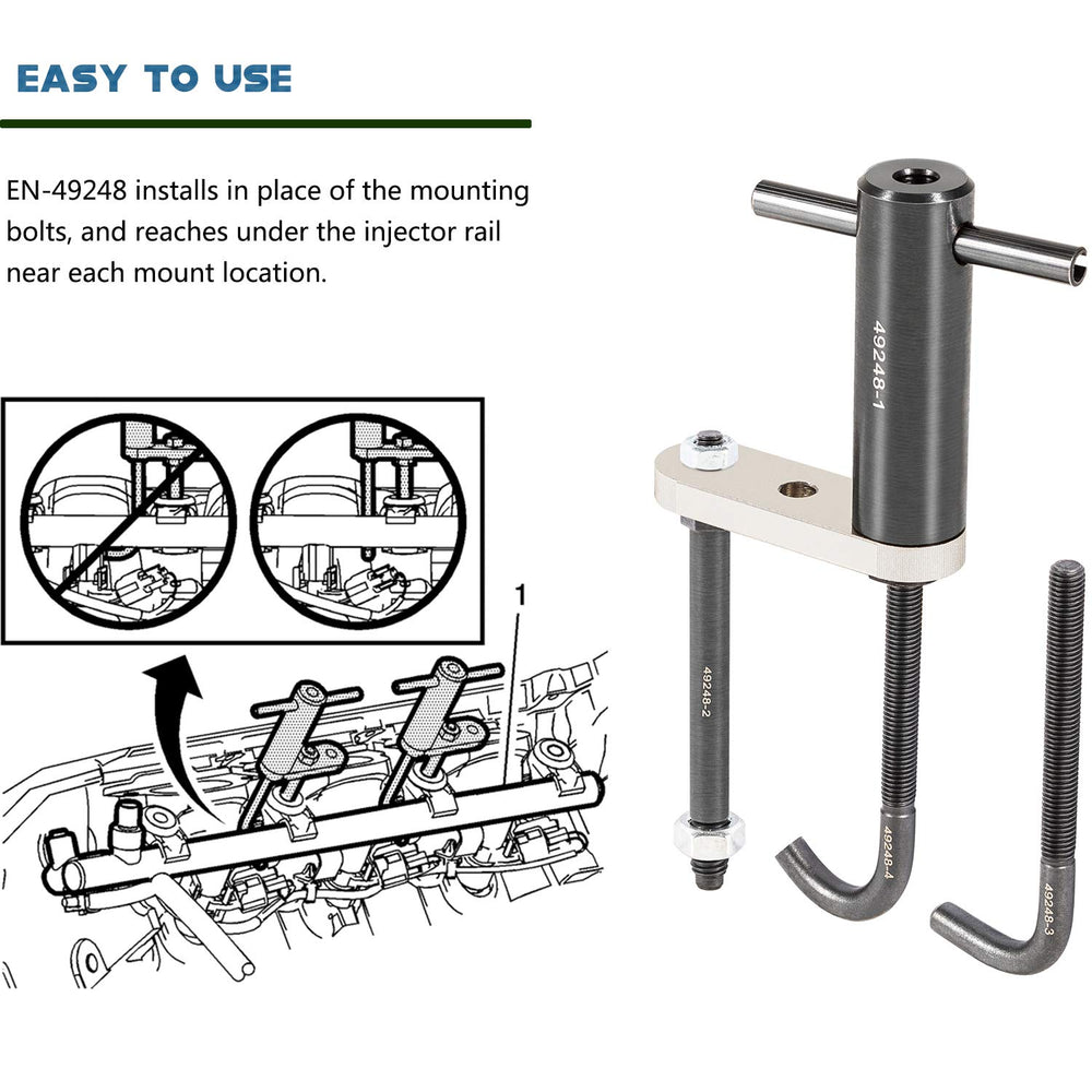 E-cowlboy EN-49248 positioned under fuel rail demonstrating damage-free removal
