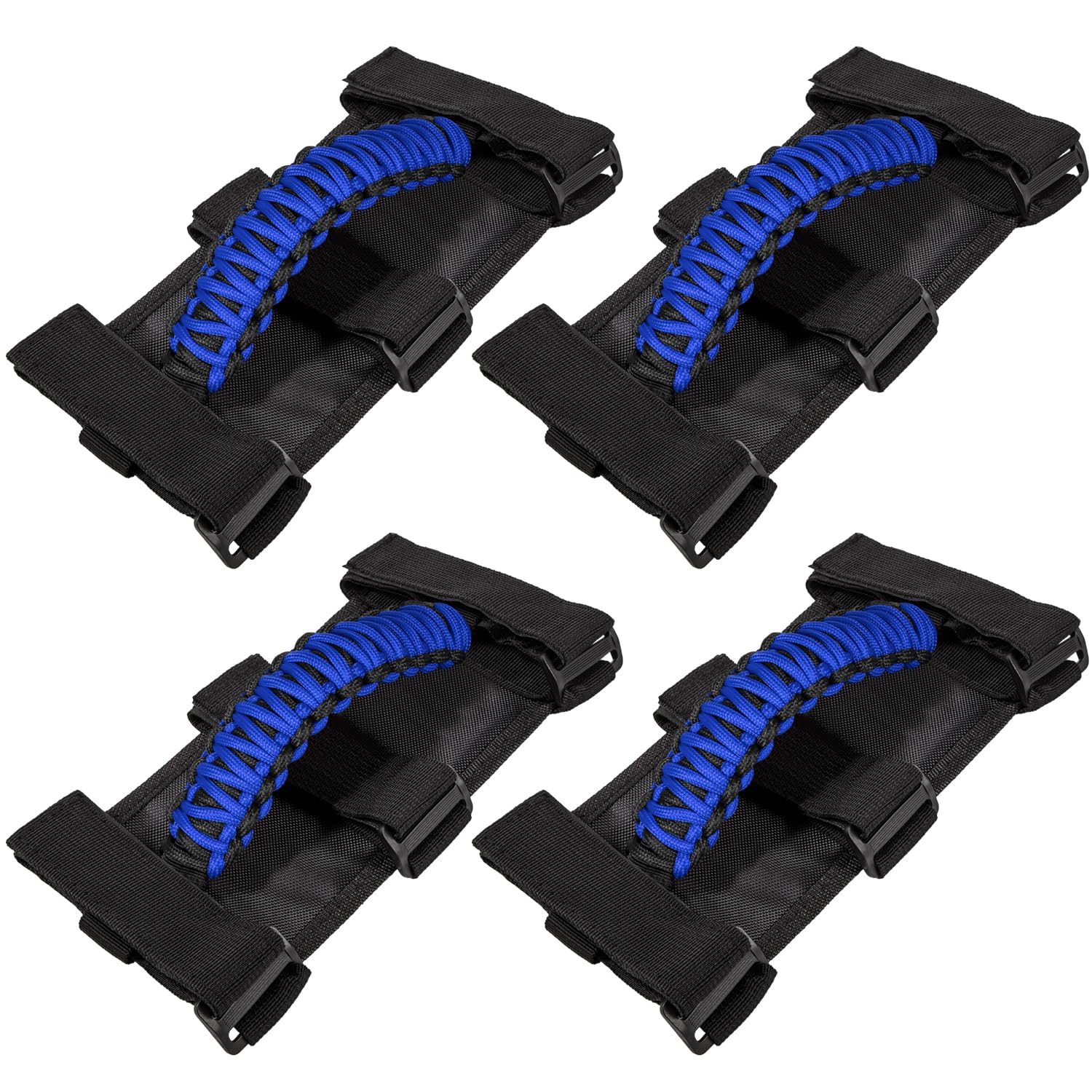 E-cowlboy front view of four blue grab handles showing included set and fit