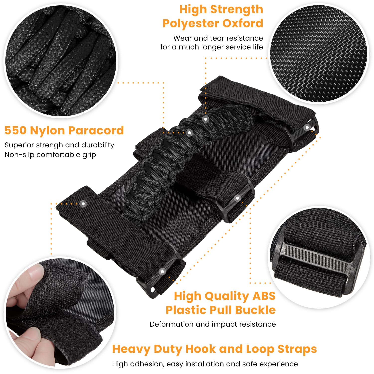 E-cowlboy handle mounted on Jeep roll bar for safer passenger support