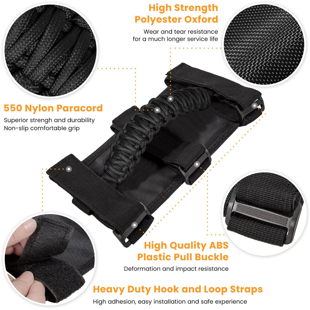 E-cowlboy handle mounted on Jeep roll bar for safer passenger support