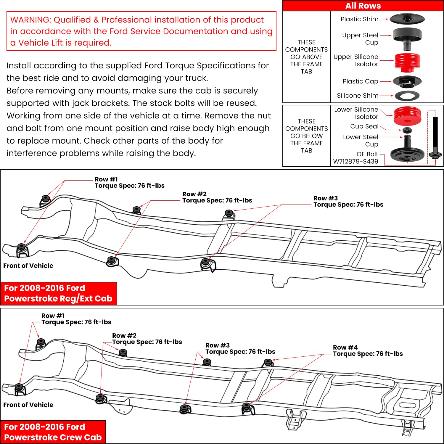 E-cowlboy mount installed on Ford Super Duty frame, restores proper cab seating