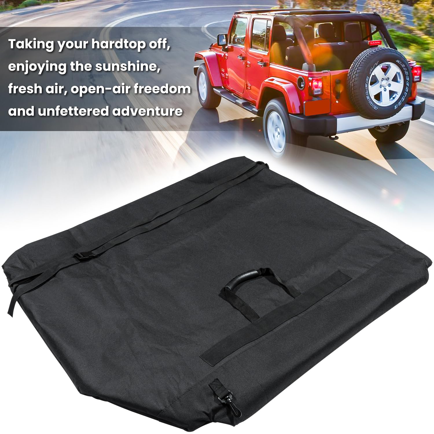 E-cowlboy bag stored in Jeep trunk illustrating compact transport benefit