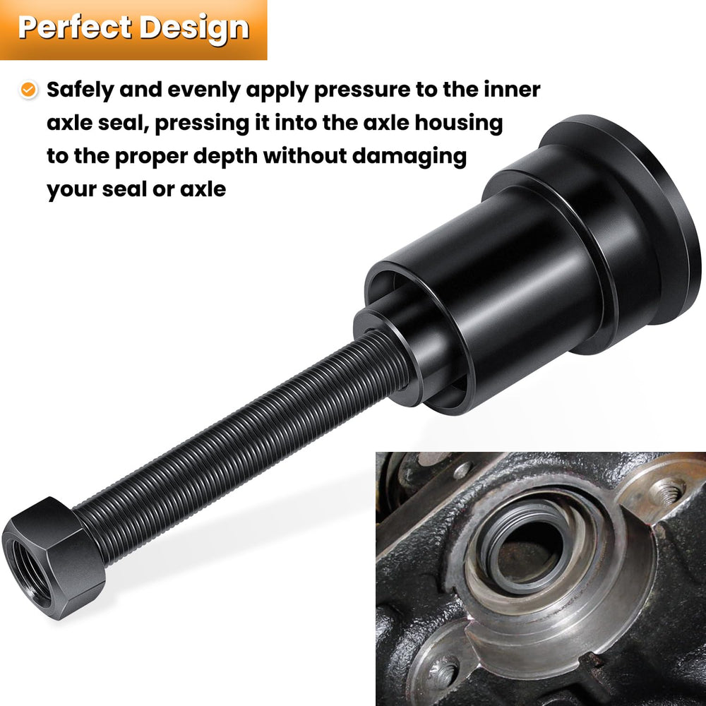 E-cowlboy tool pressing seal into axle showing cleaner installation benefit