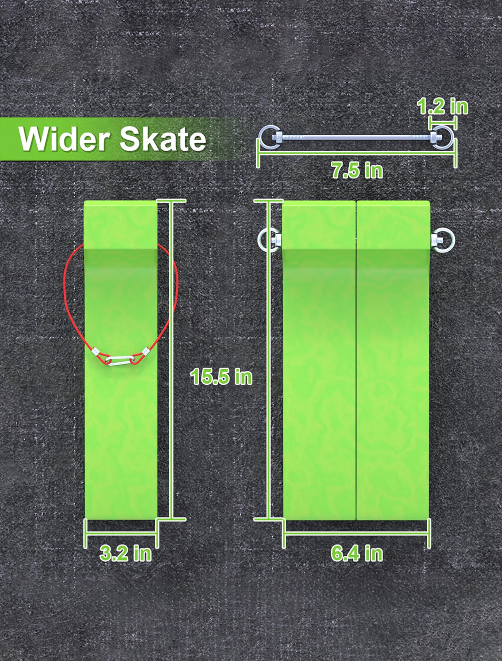 E-SDS side profile showing skate dimensions for correct sizing and fit