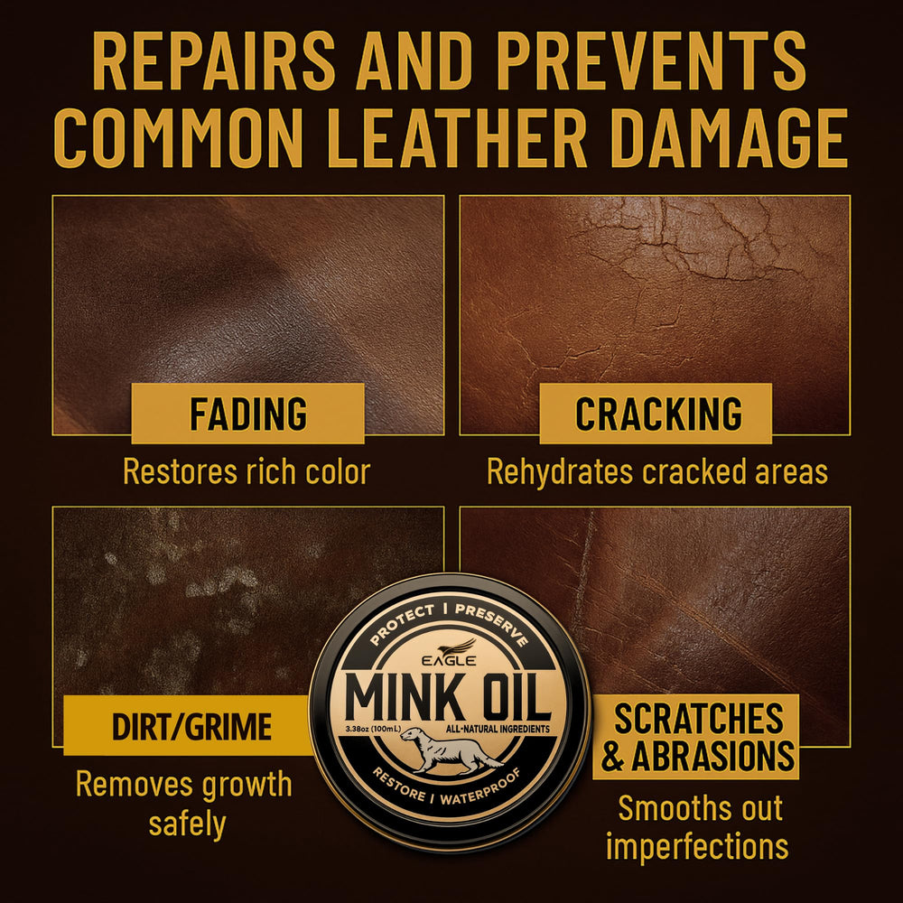 Eagle applying mink oil to leather boot for protection