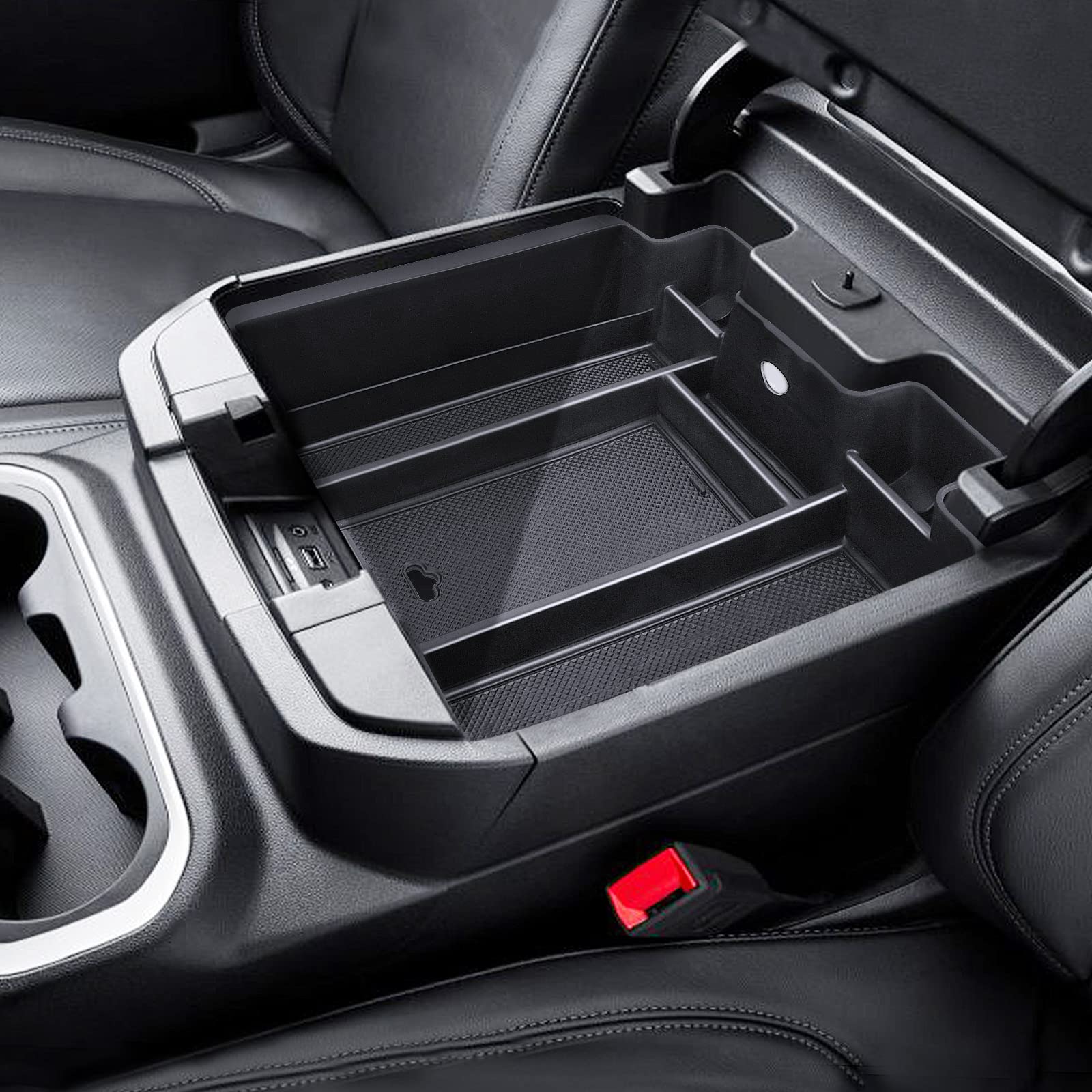 Eamplest front view of console tray showing organized compartments and fit benefit