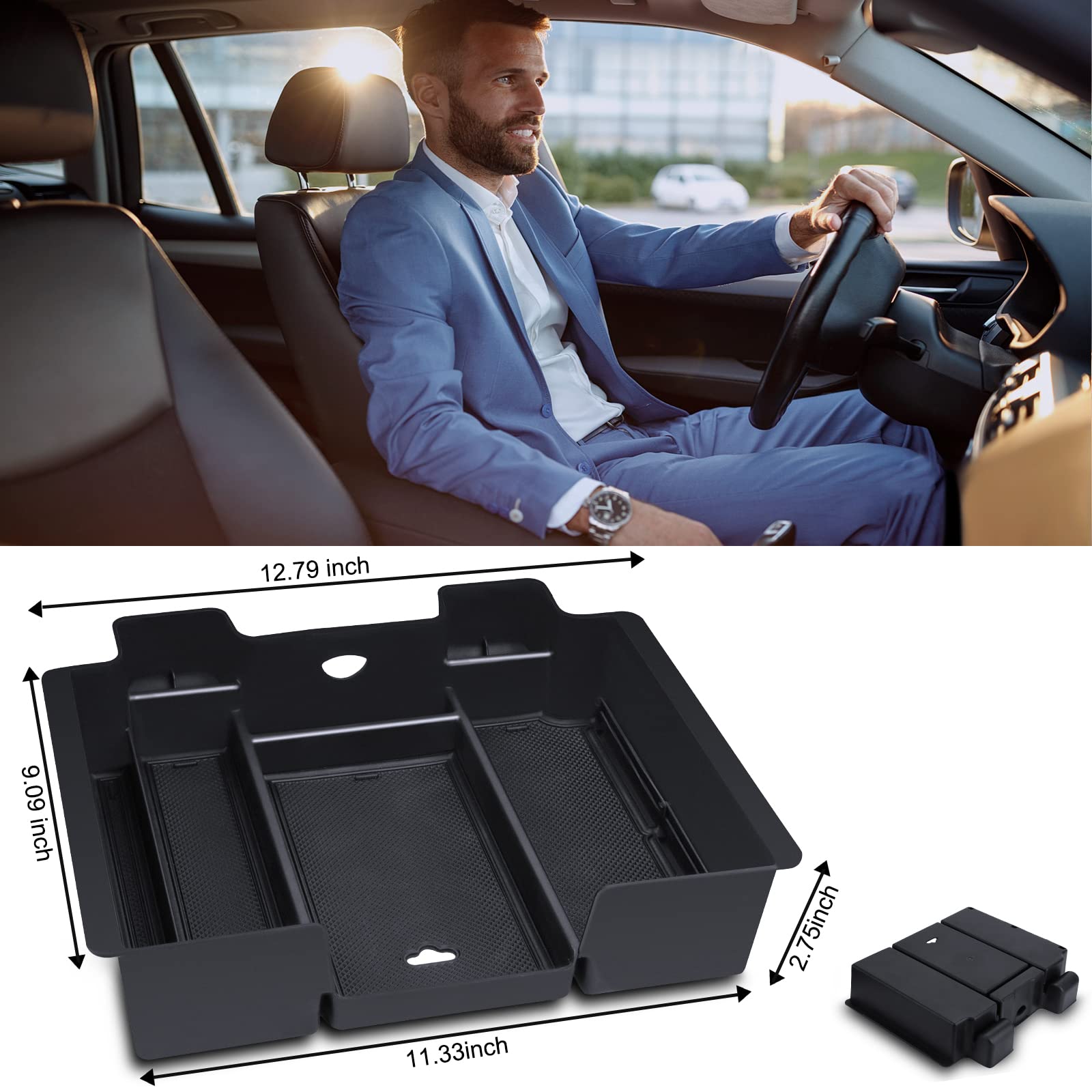 Eamplest tray installed in Silverado console demonstrating instant organization benefit