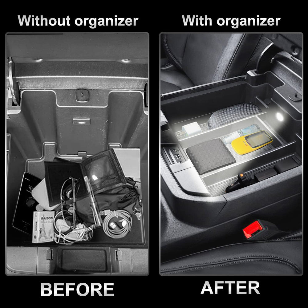Eamplest tray holding phone sunglasses wallet showing efficient space use benefit