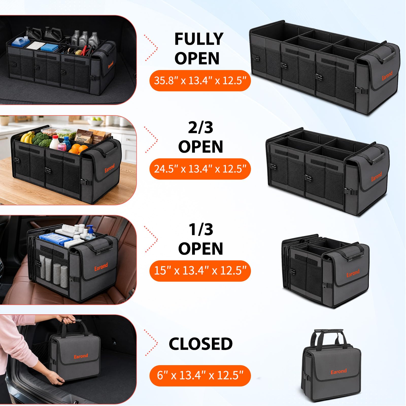 EAROND removable insulated cooler bag shown outside organizer for easy carrying
