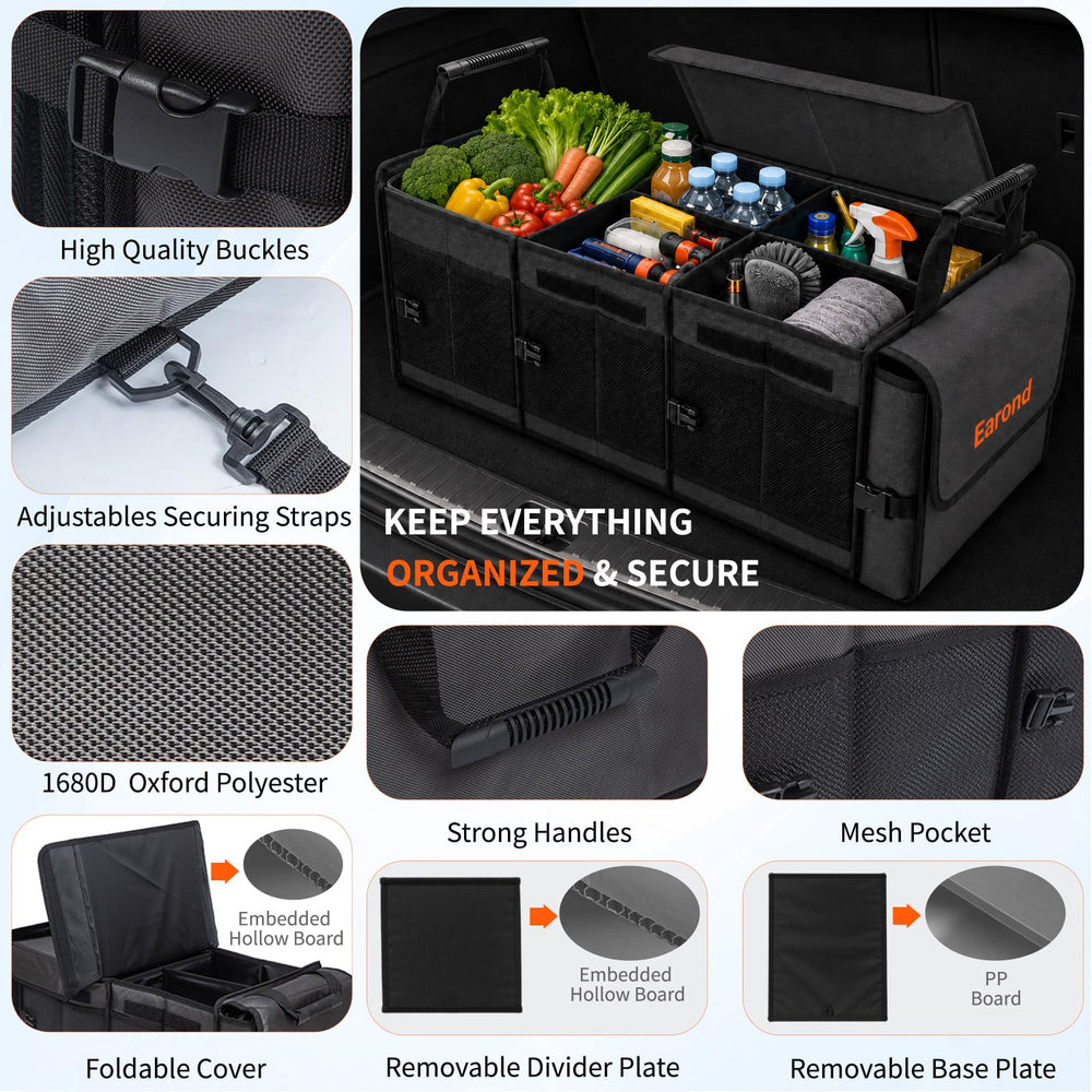 EAROND side pockets and flap holding bottles and tools for quick access