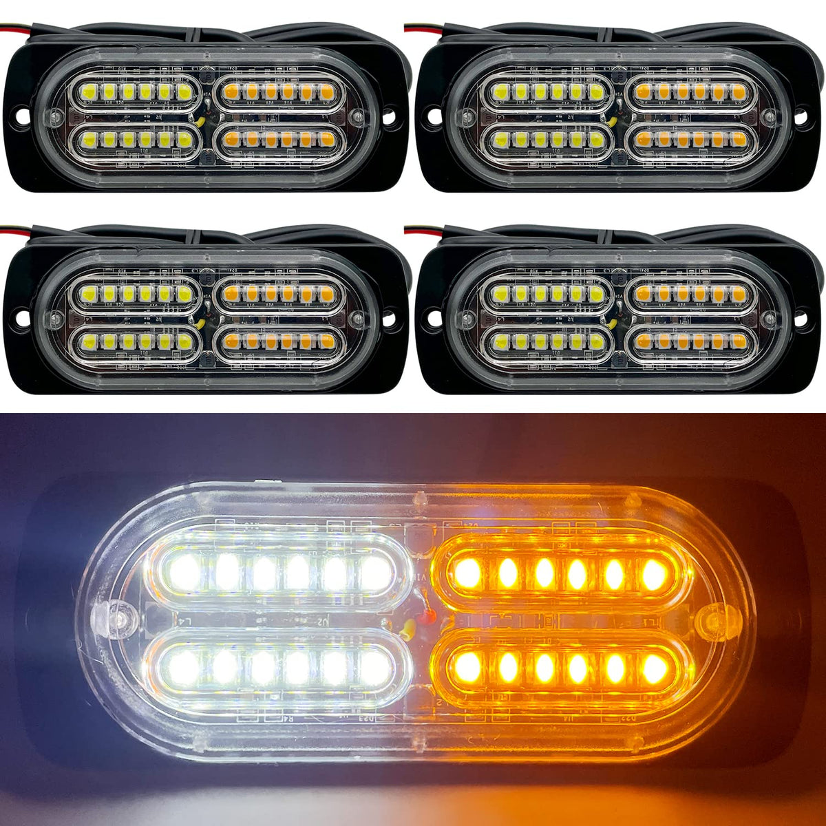 EASE2U front view of 4-pack amber strobe lights showing compact design and visibility