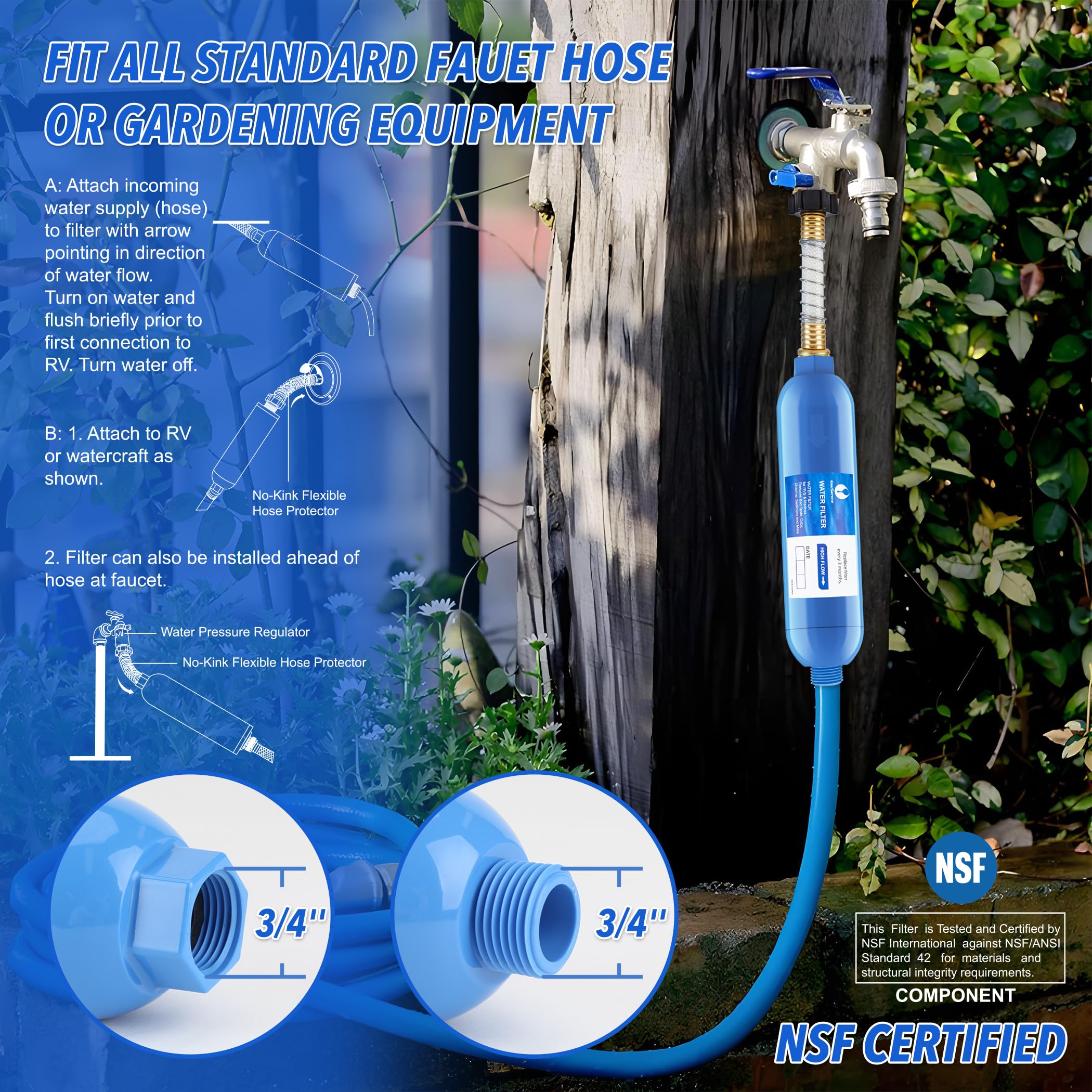 EauSerene hose beside measuring tape for scale, ensures correct length and fit