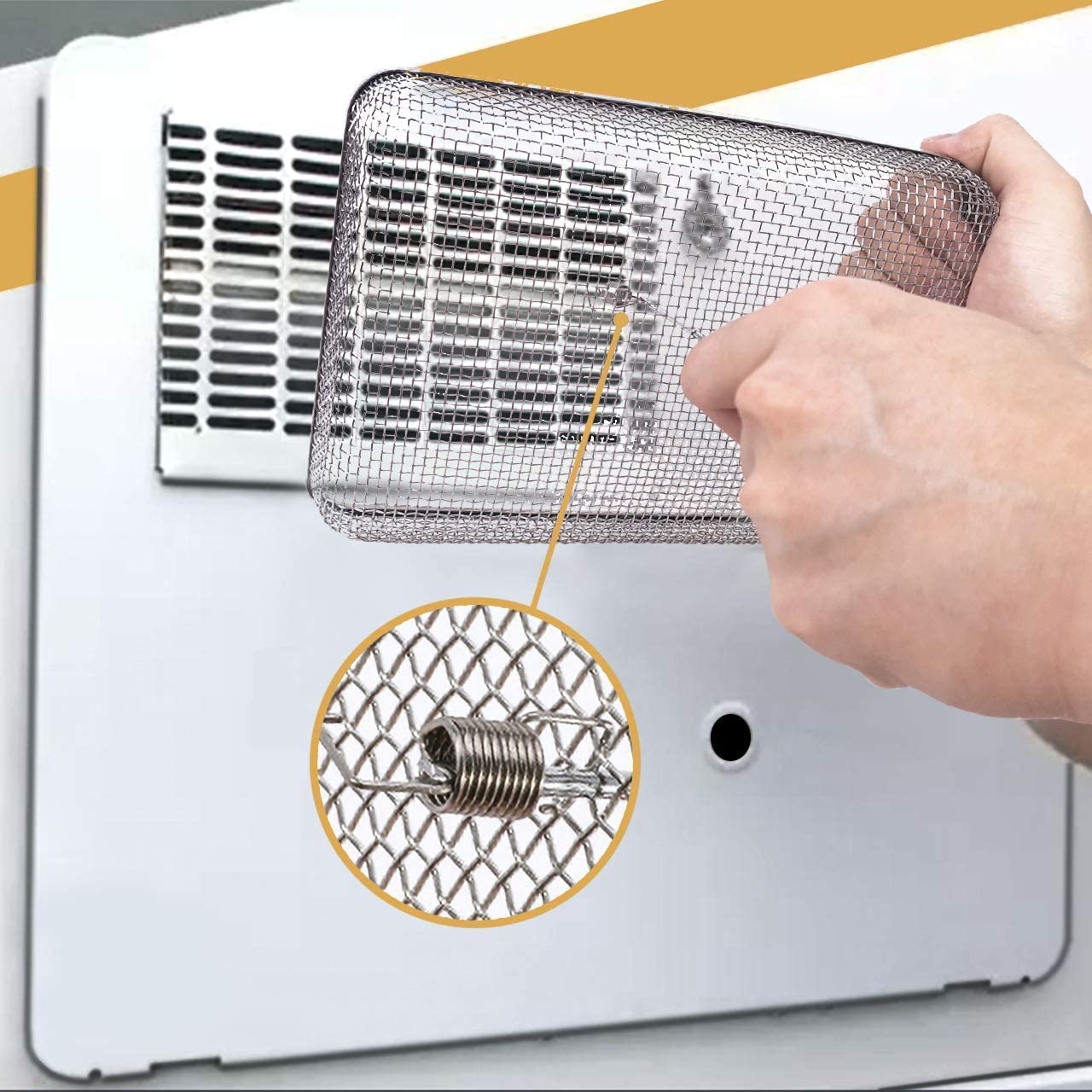 Eazy2hD mounted on water heater vent showing snug fit and easy inspection