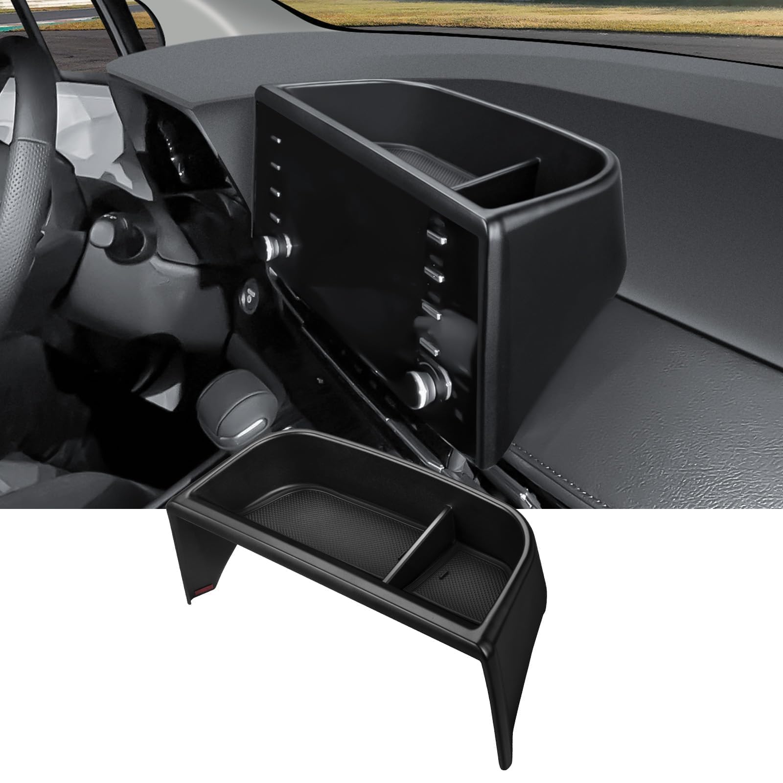 Ecarzo front view dash tray showing tidy storage and easy access benefit