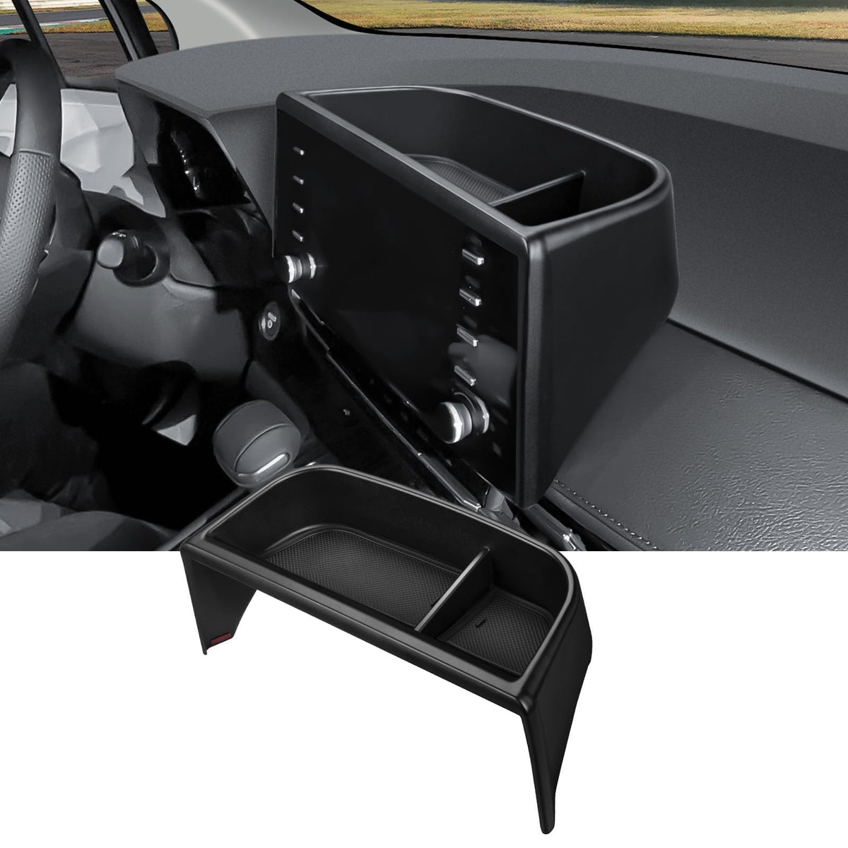 Ecarzo front view dash tray showing tidy storage and easy access benefit