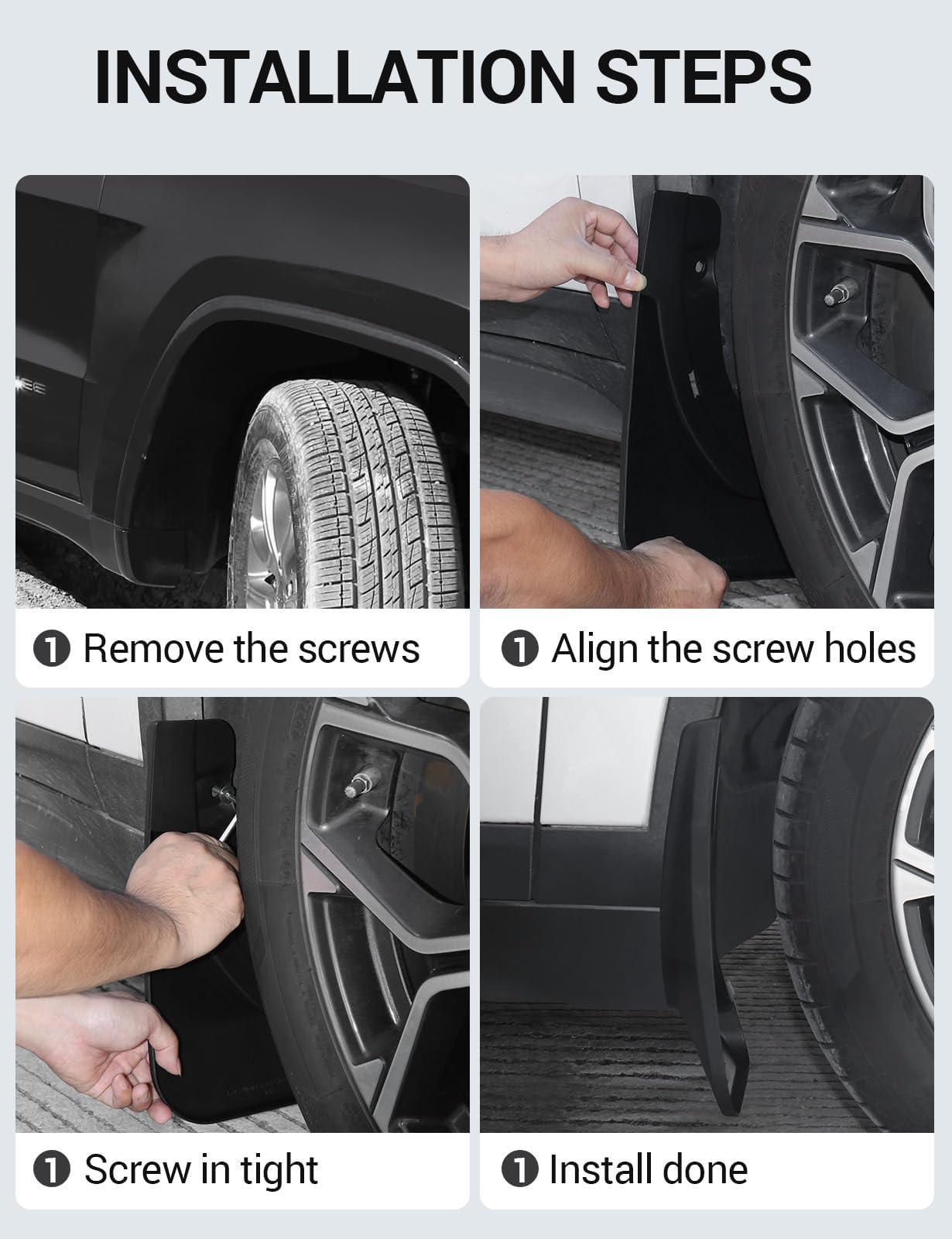 Ecarzo mud flaps on wet road protecting vehicle from splashback