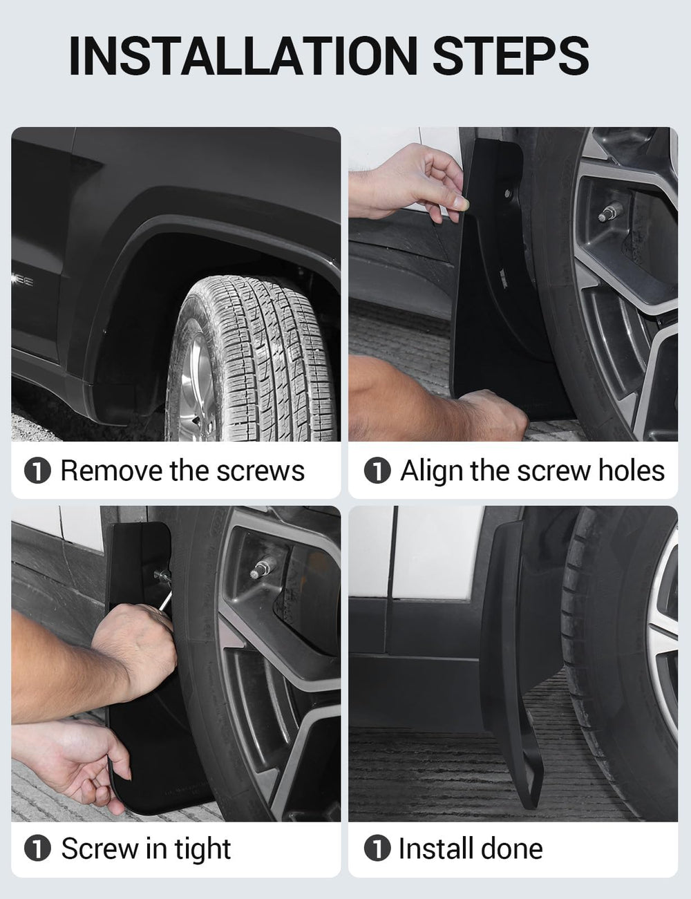 Ecarzo mud flaps on wet road protecting vehicle from splashback