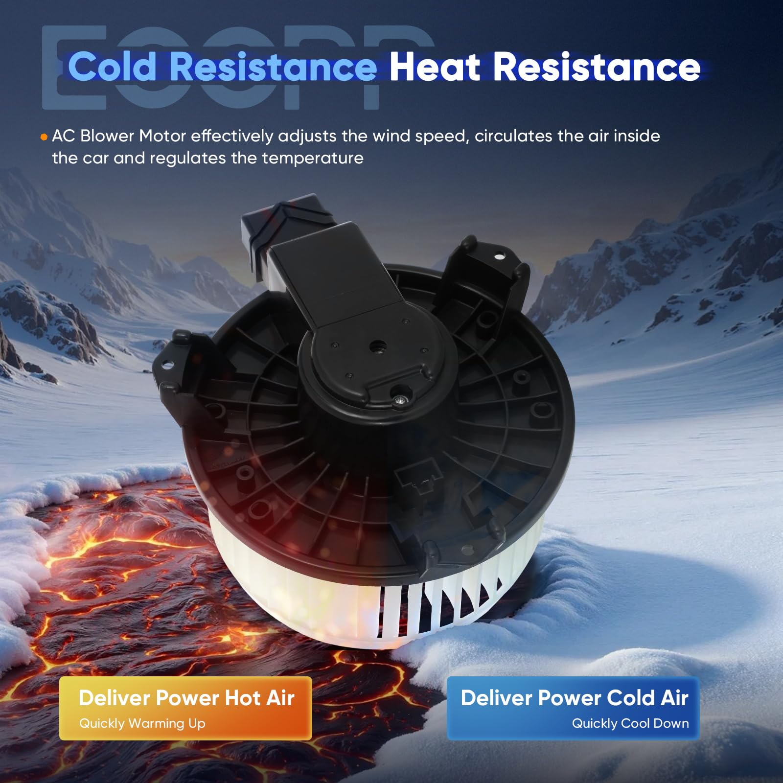 ECCPP fan wheel close-up showing balanced blades for quieter cabin airflow