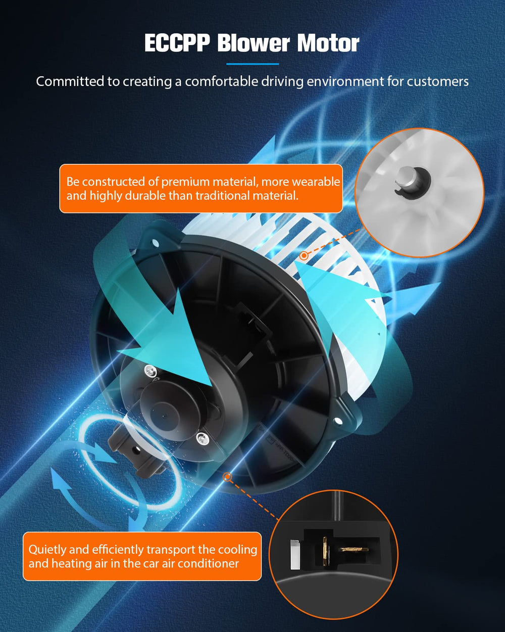 ECCPP blower motor mounted in vehicle demonstrating direct-fit replacement
