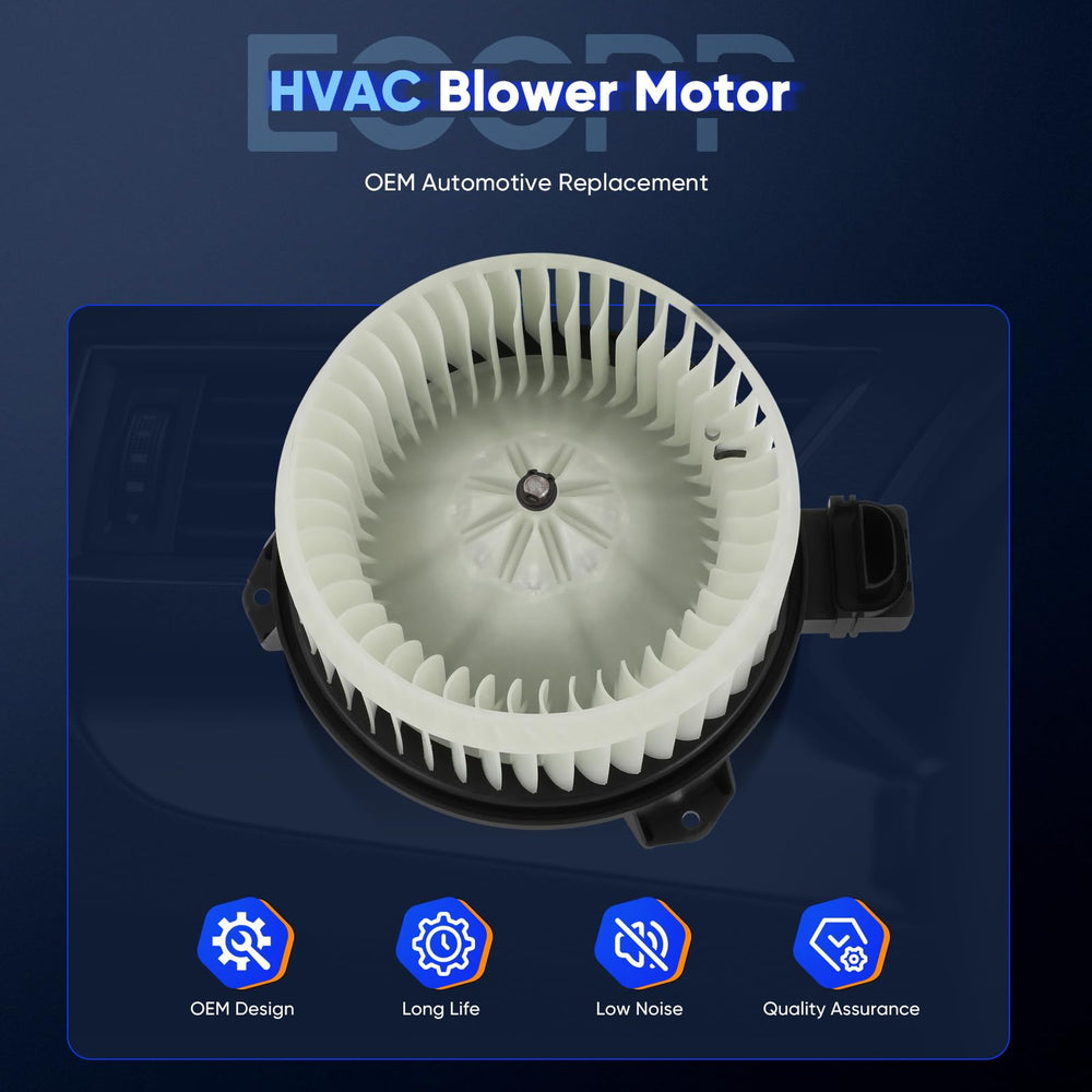 ECCPP blower motor beside ruler showing dimensions and correct fitment benefit