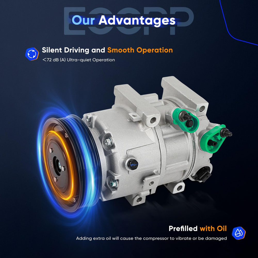 ECCPP compressor side profile showing aluminum body for long-lasting durability