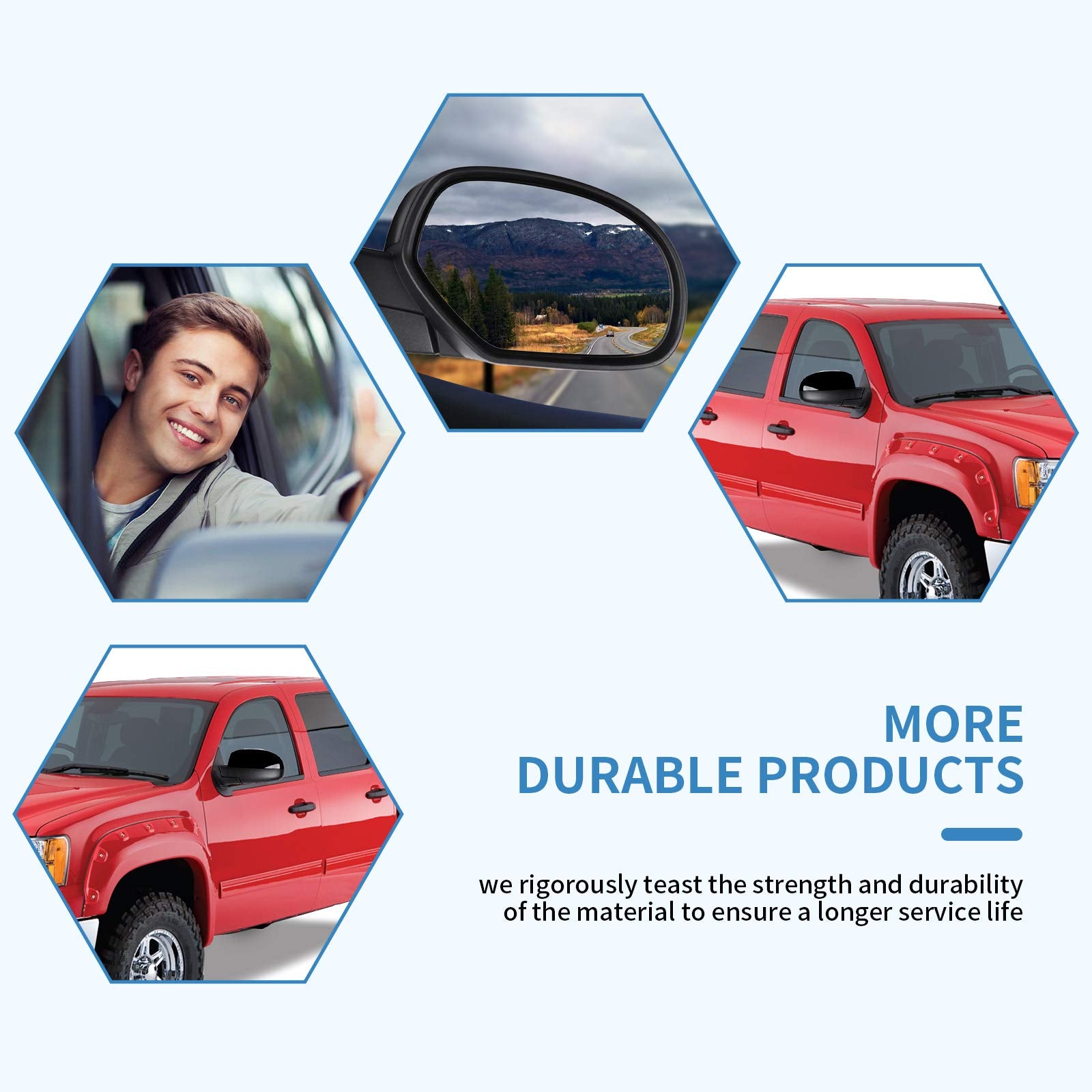 ECCPP mirror fitted on Silverado 1500 illustrating direct replacement compatibility