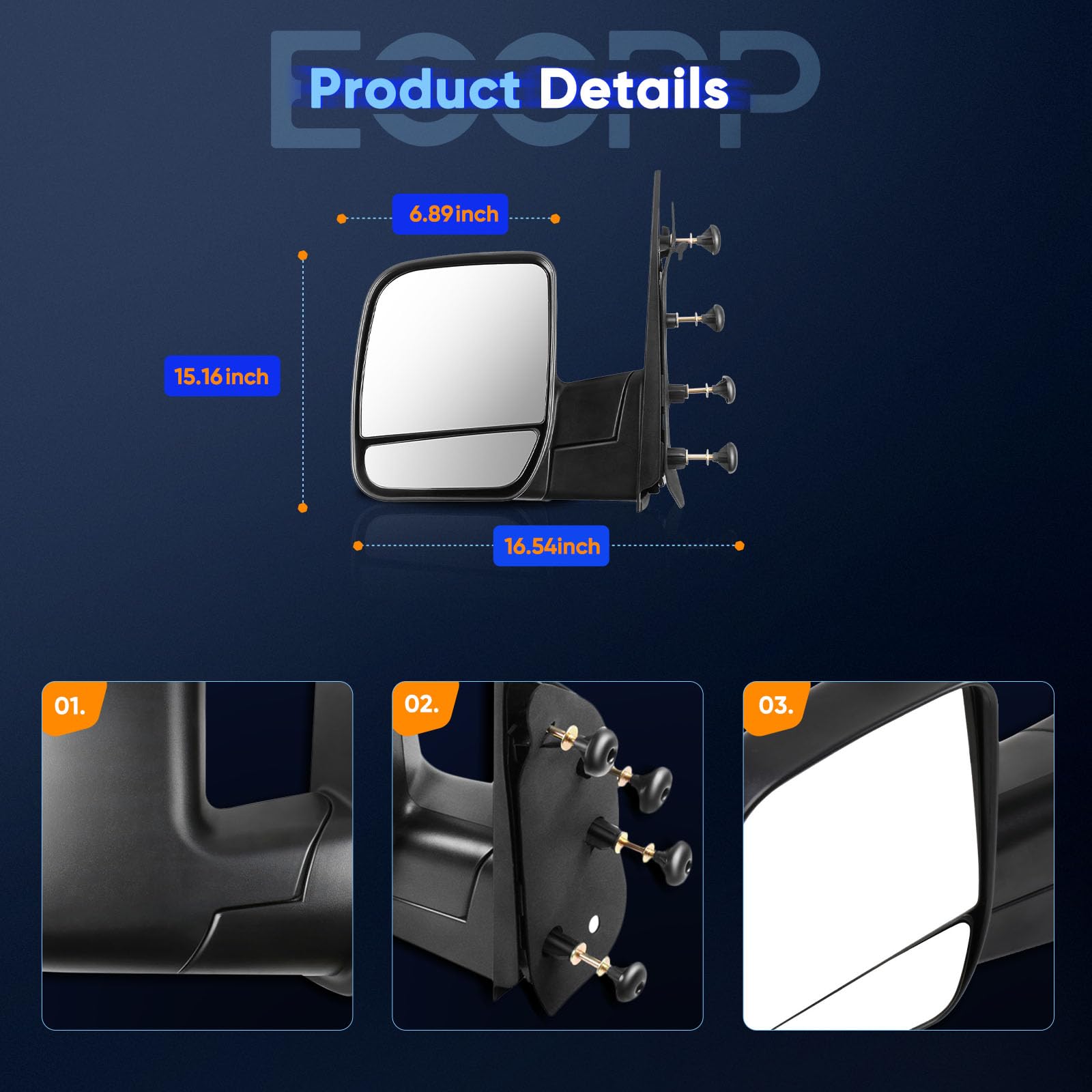 ECCPP mirror manual folding demo showing space-saving benefit