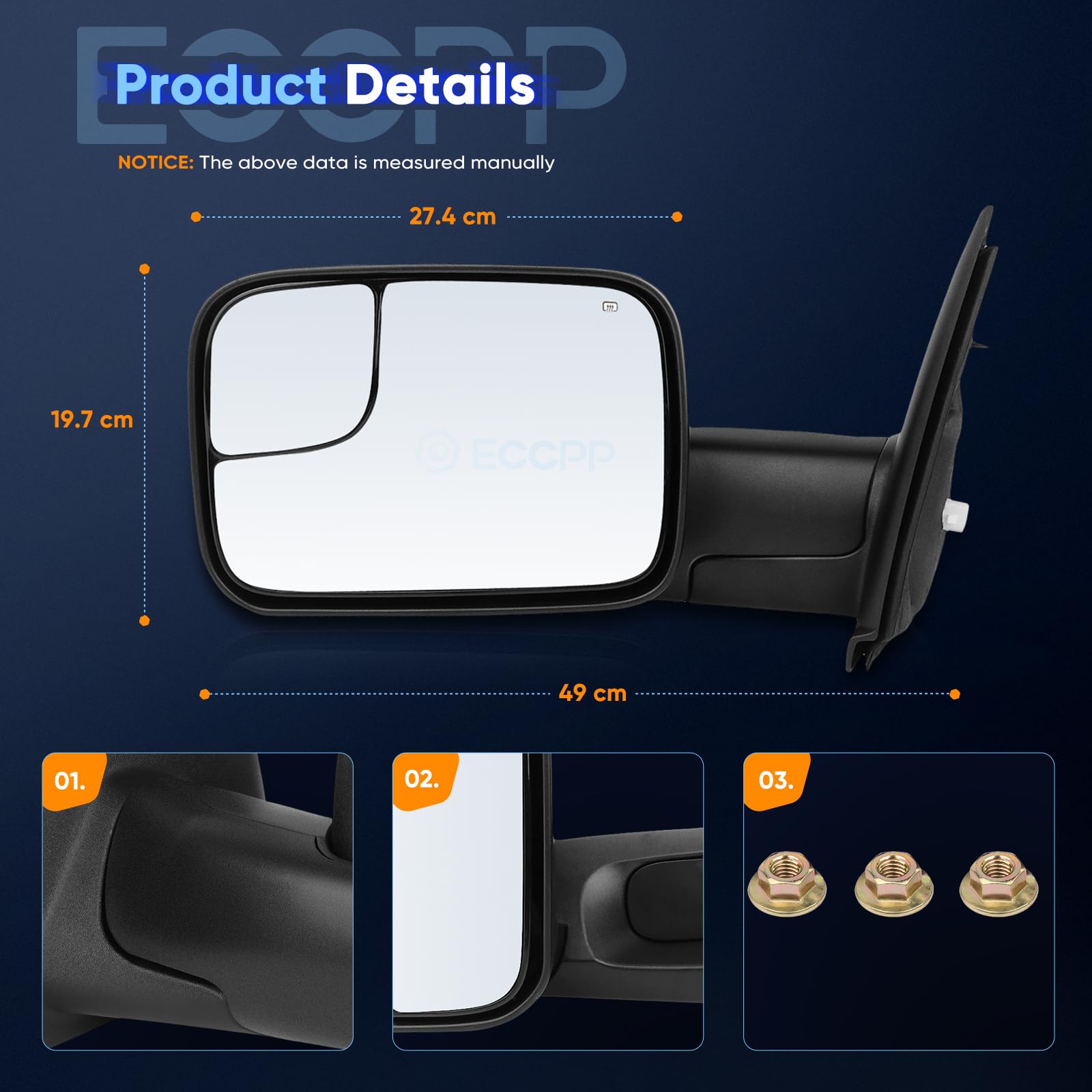 ECCPP mirror glass close-up showing heating element for quick defrost