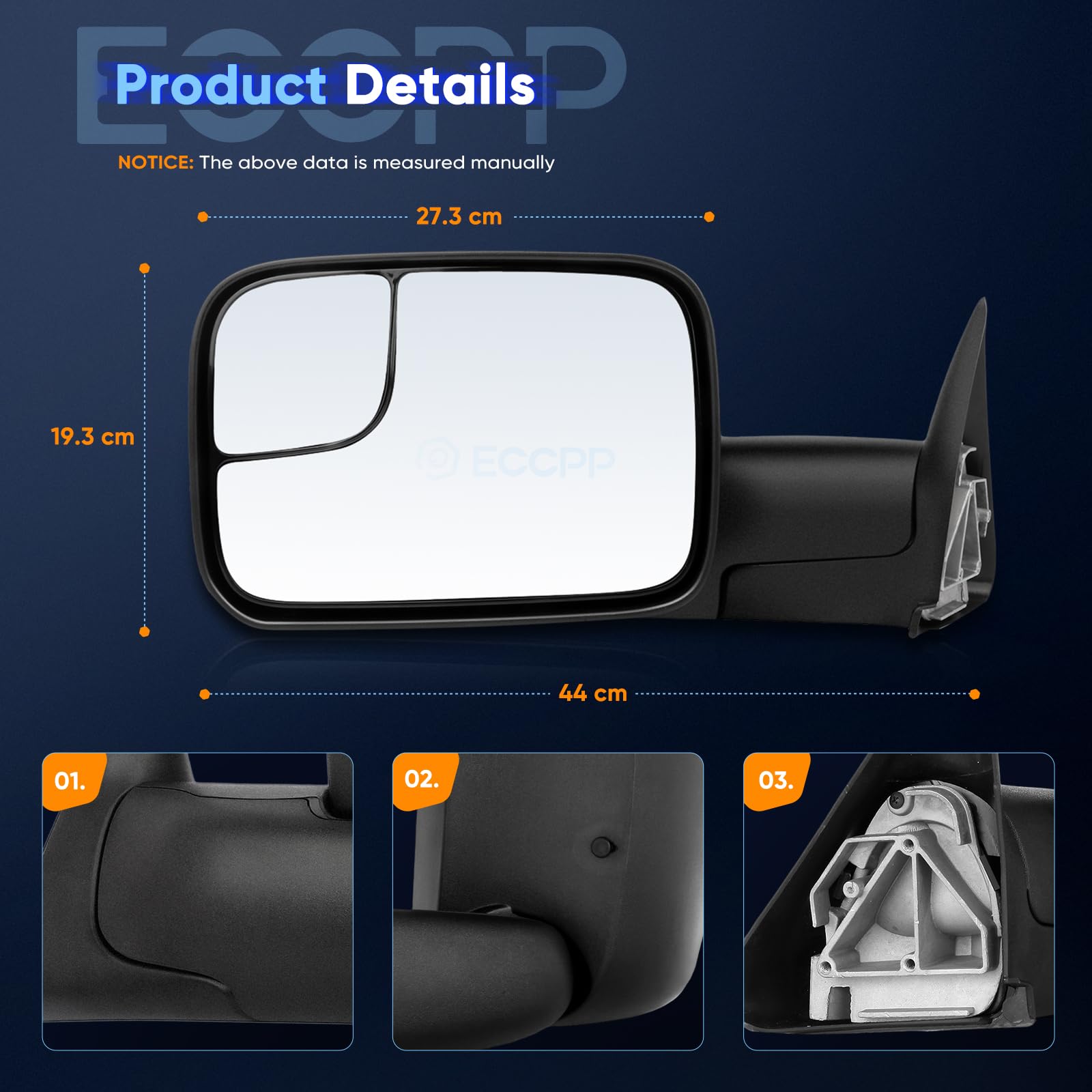 ECCPP mirror installed on Dodge Ram demonstrating wider towing sightlines
