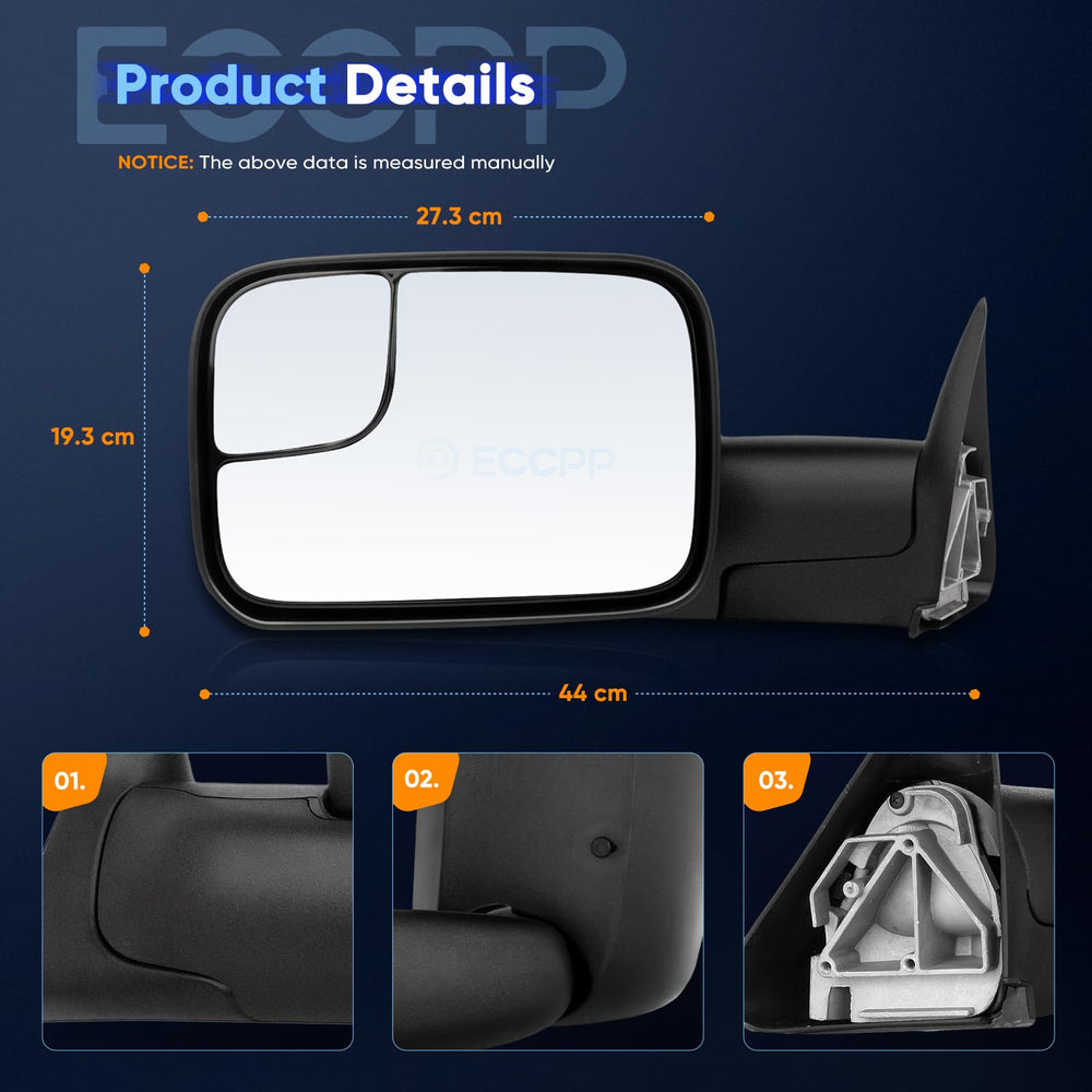 ECCPP mirror installed on Dodge Ram demonstrating wider towing sightlines