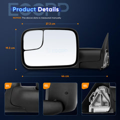 ECCPP mirror installed on Dodge Ram demonstrating wider towing sightlines