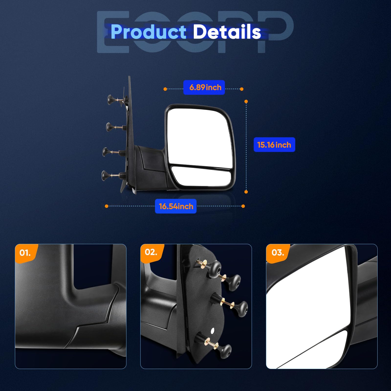 ECCPP mirror beside ruler showing dimensions benefit confirms correct fit