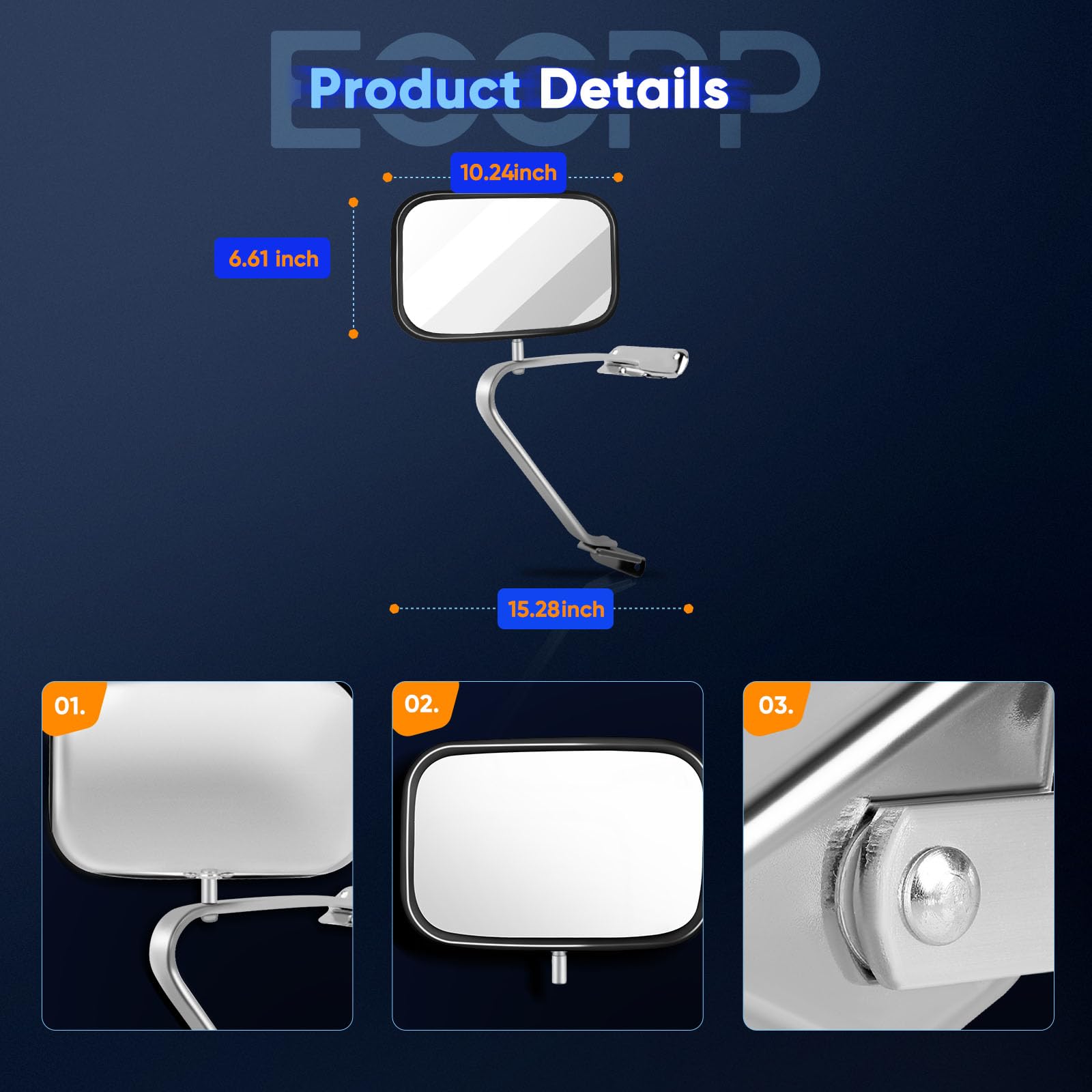 ECCPP mirror beside hand for scale showing compact dimensions benefit