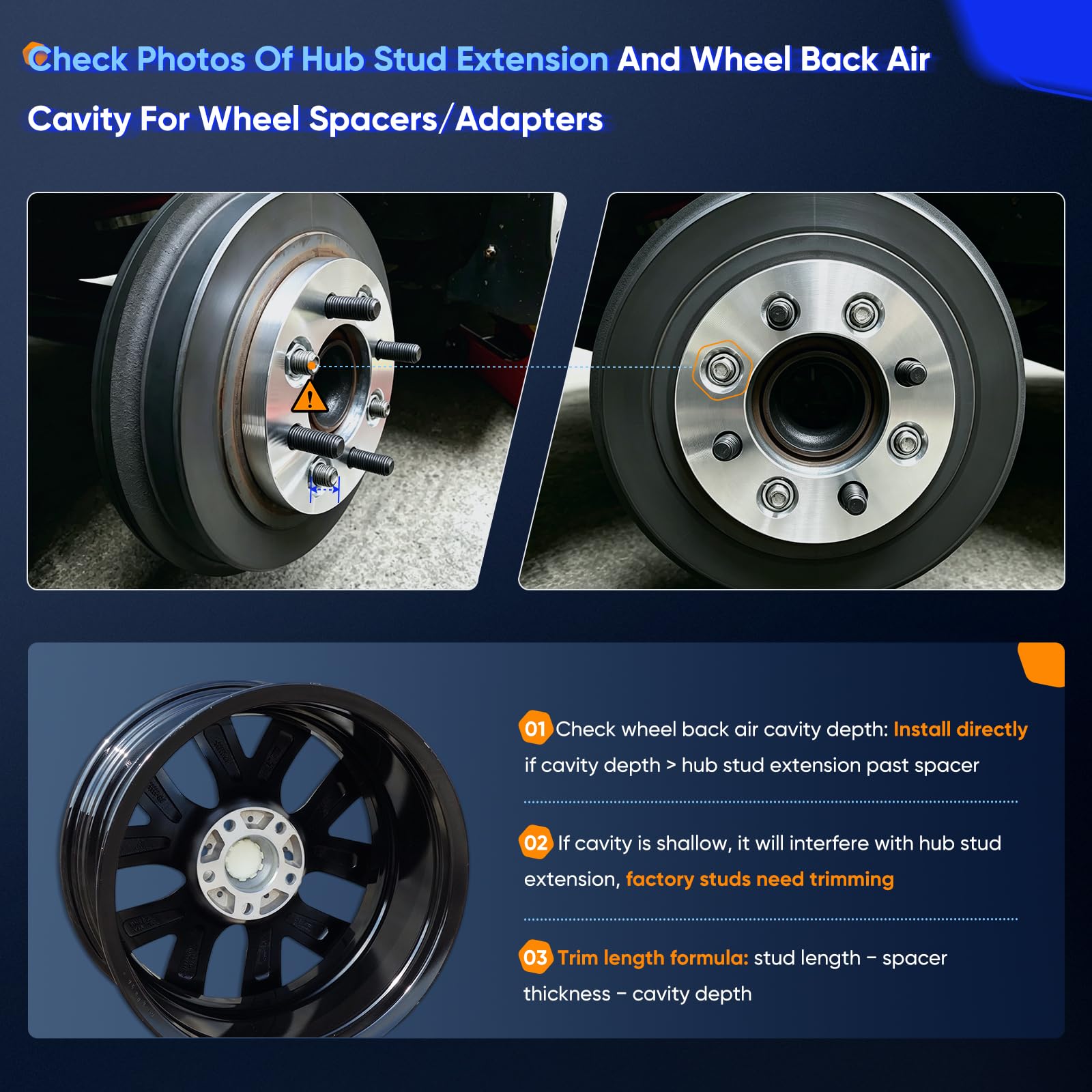 ECCPP spacers with lug nuts and pressed studs demonstrating included hardware