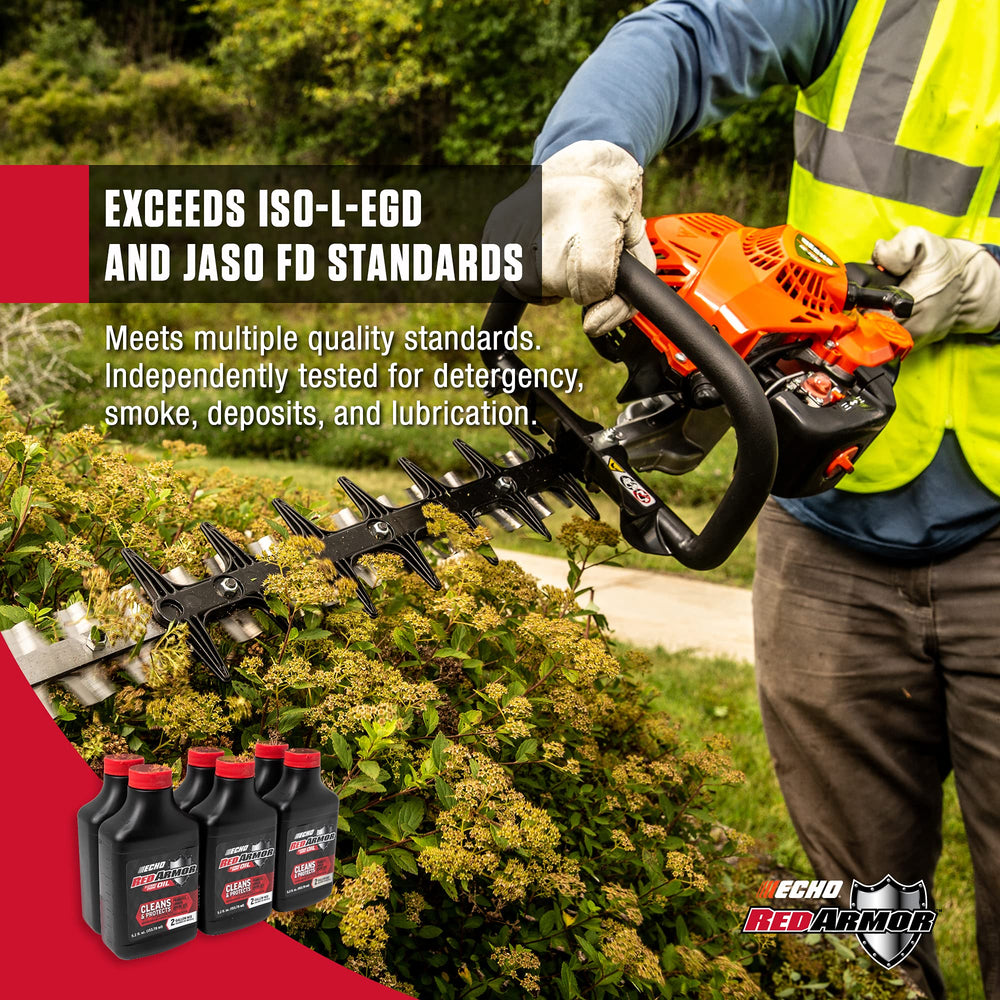 ECHO used with a trimmer in yard showing cleaner performance benefit