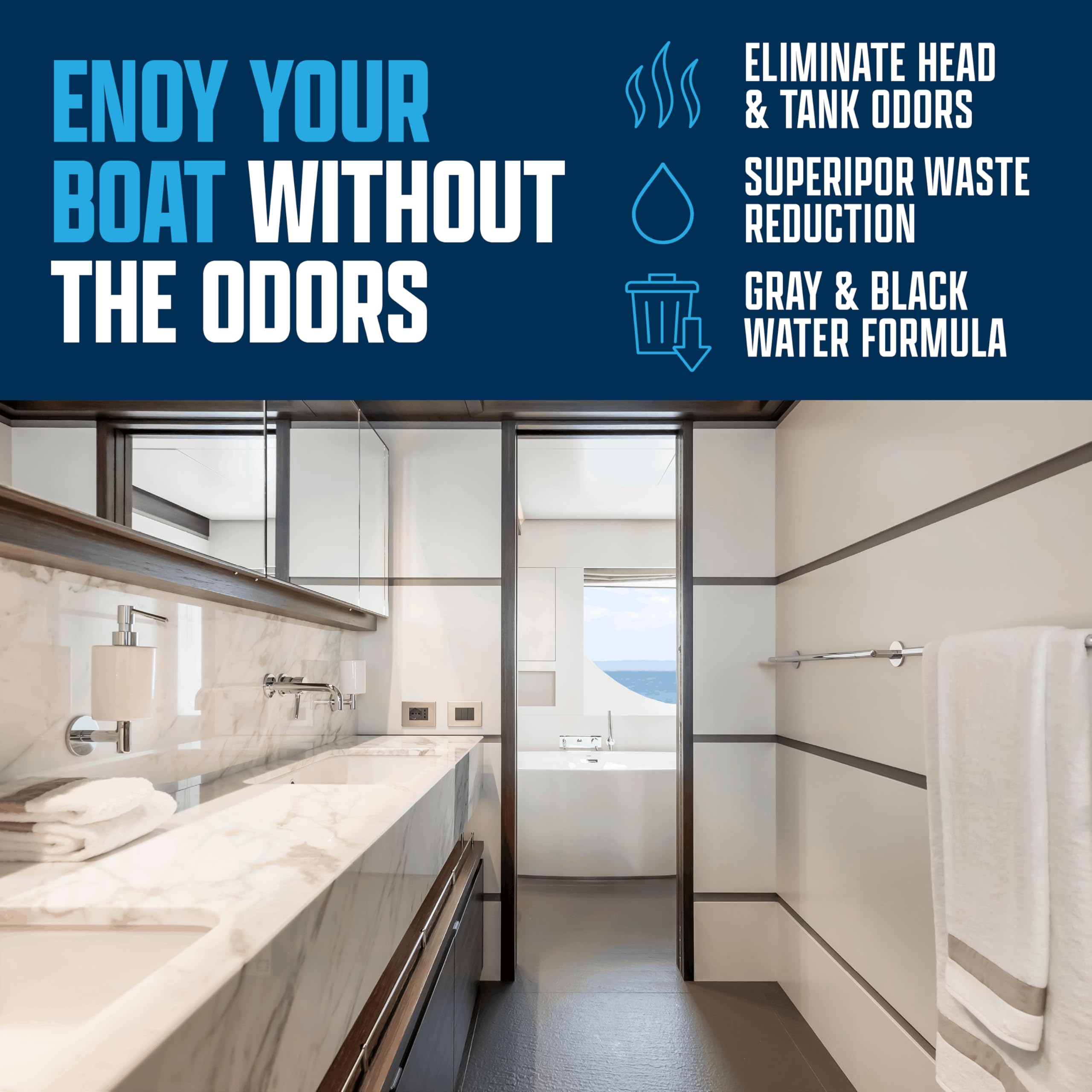 Eco Strong bottle in an RV bathroom demonstrating everyday use