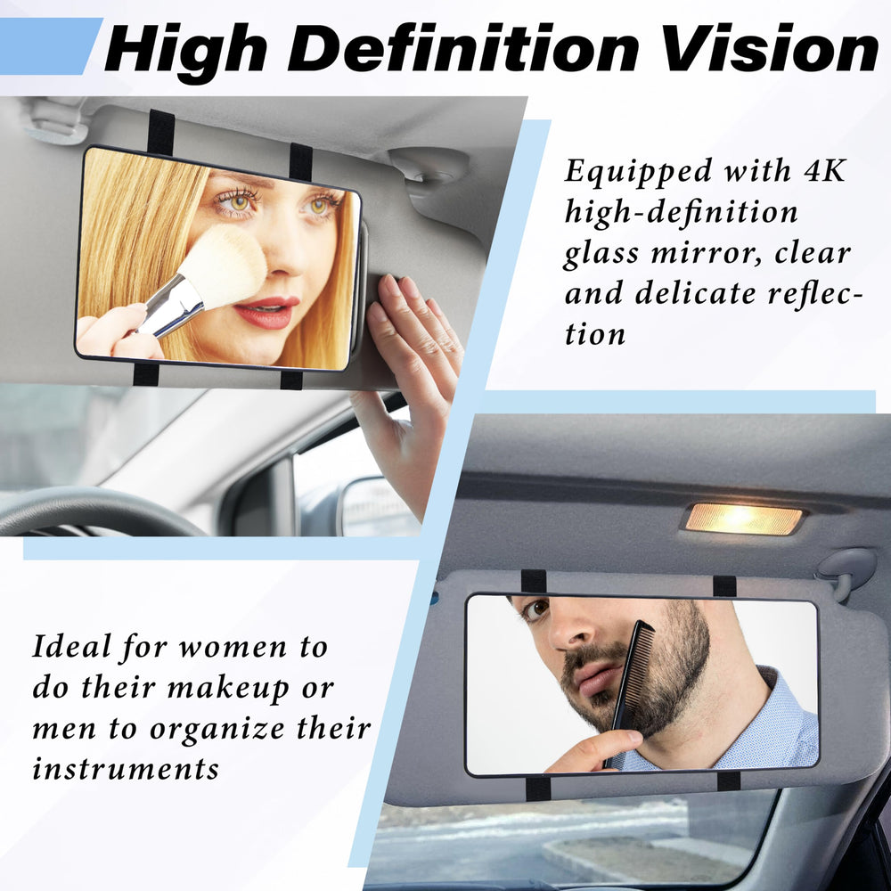 ecocstm mirror securely attached to car sun visor for quick touch-ups benefit
