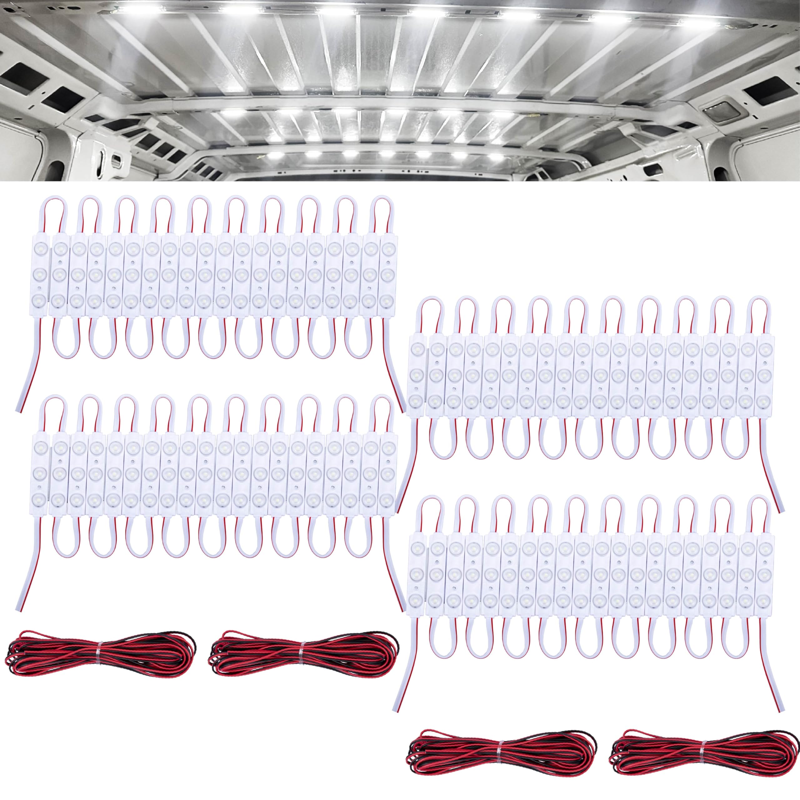 ecocstm front view of LED strips illuminating van interior for improved visibility