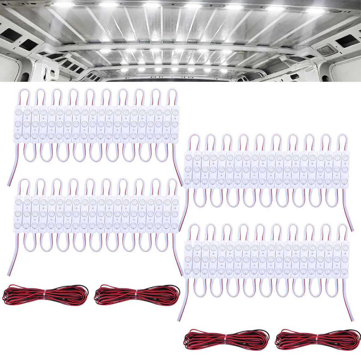 ecocstm front view of LED strips illuminating van interior for improved visibility
