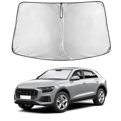 EcoNour sunshade front view on Audi Q8 showing full windshield coverage and protection