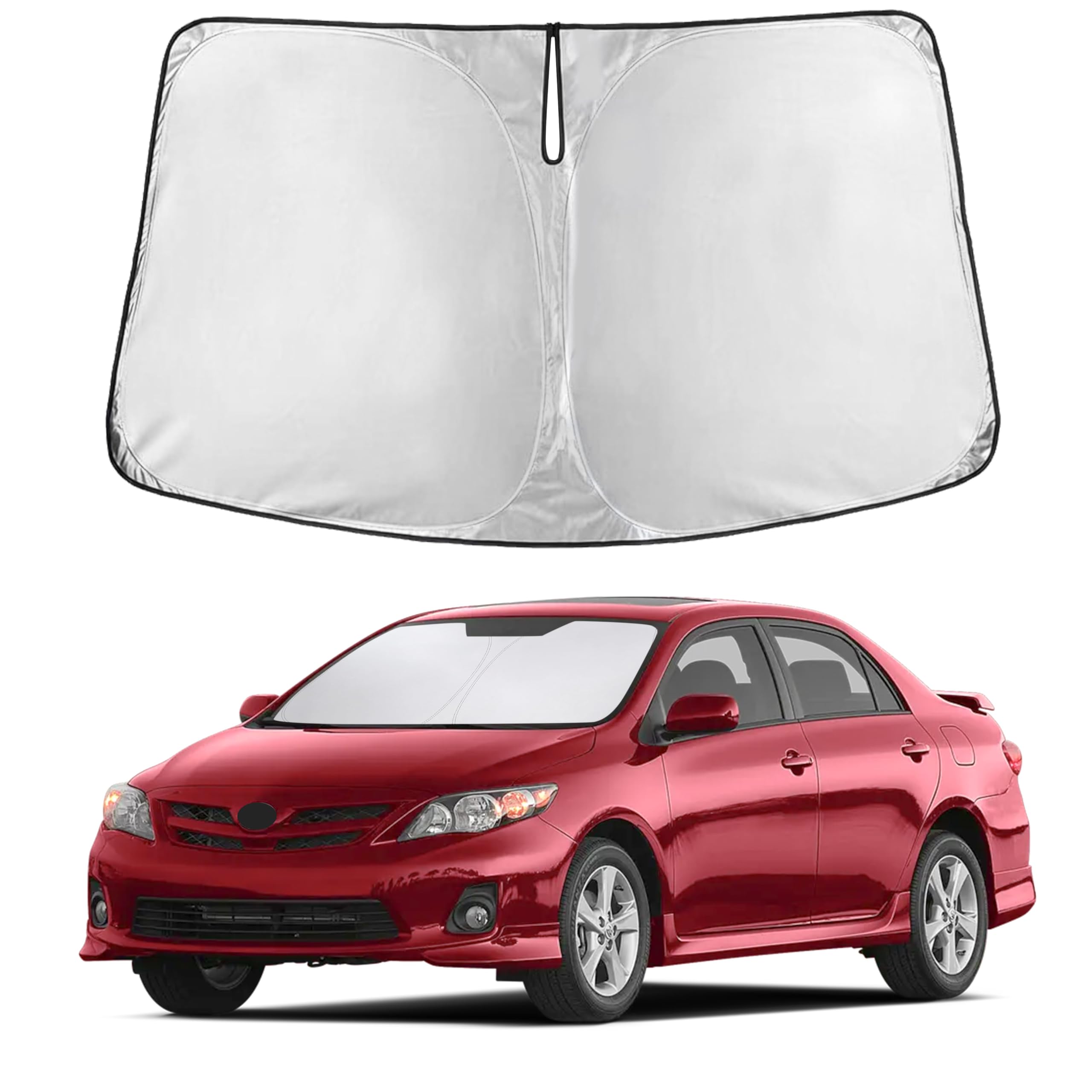 EcoNour front view sunshade for Corolla 2009–2013 showing full windshield coverage and protection