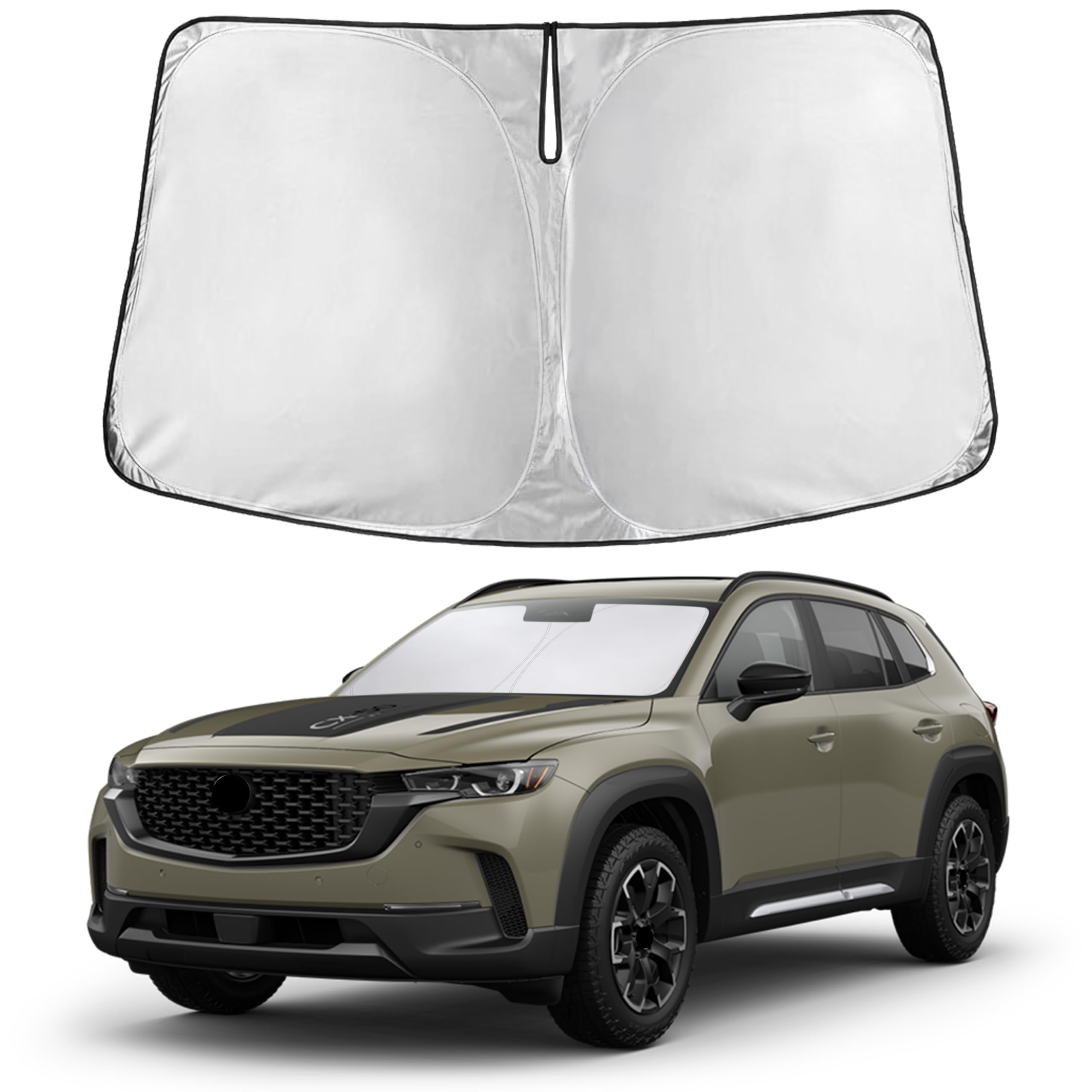 EcoNour front view sunshade showing full windshield coverage and neat fit