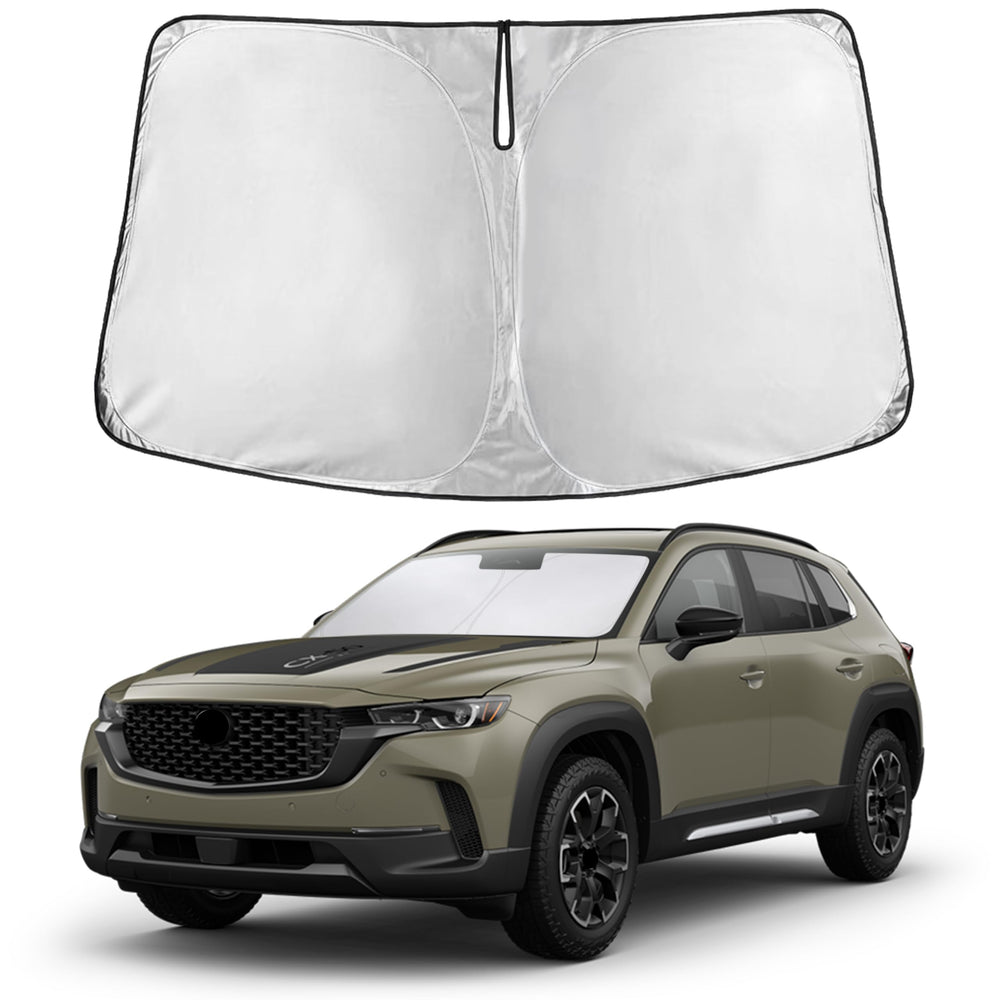 EcoNour front view sunshade showing full windshield coverage and neat fit